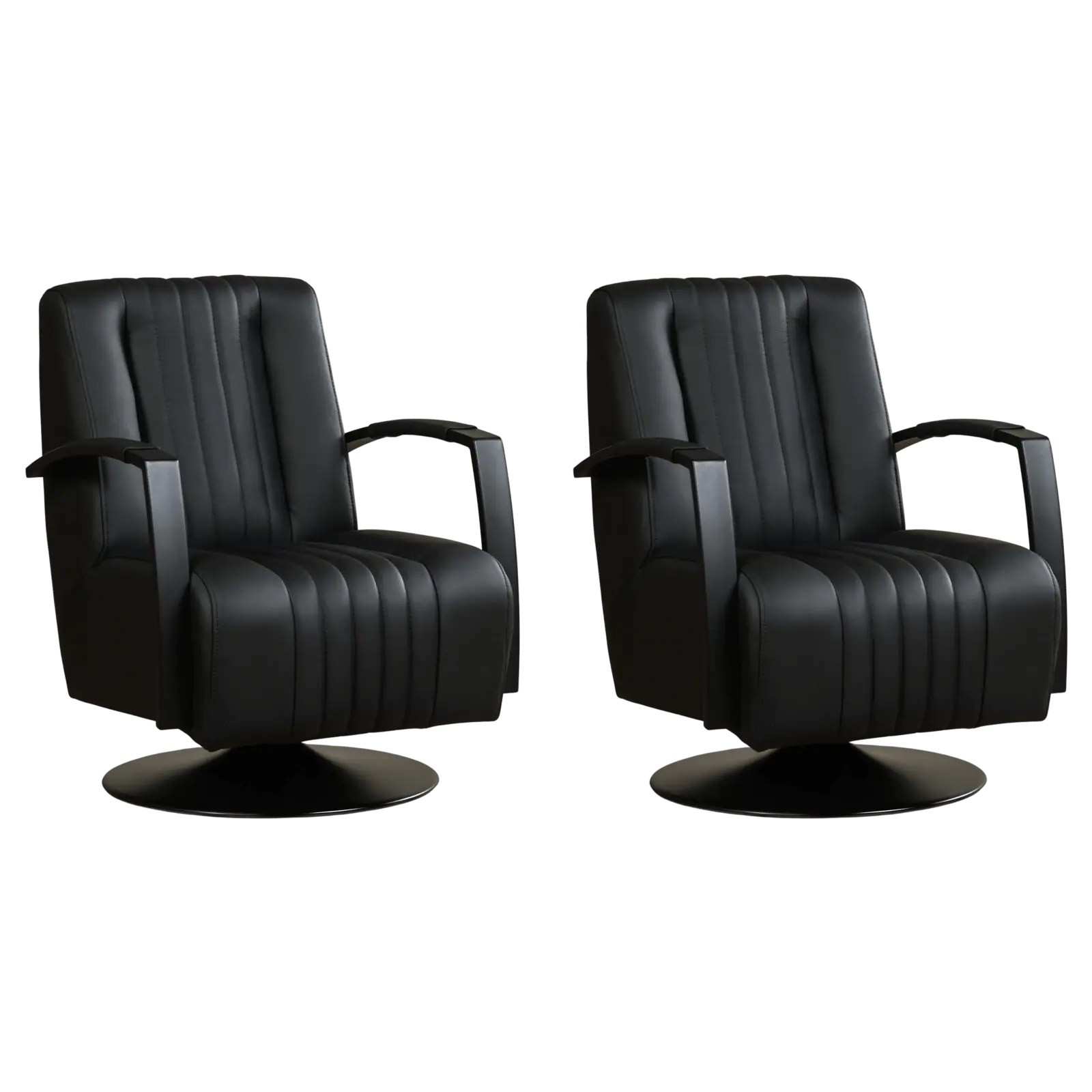 afbeelding van Set van 2 Leren draaifauteuils Galaxy - Toledo Nero (zwart) - Schotelvoet zwart