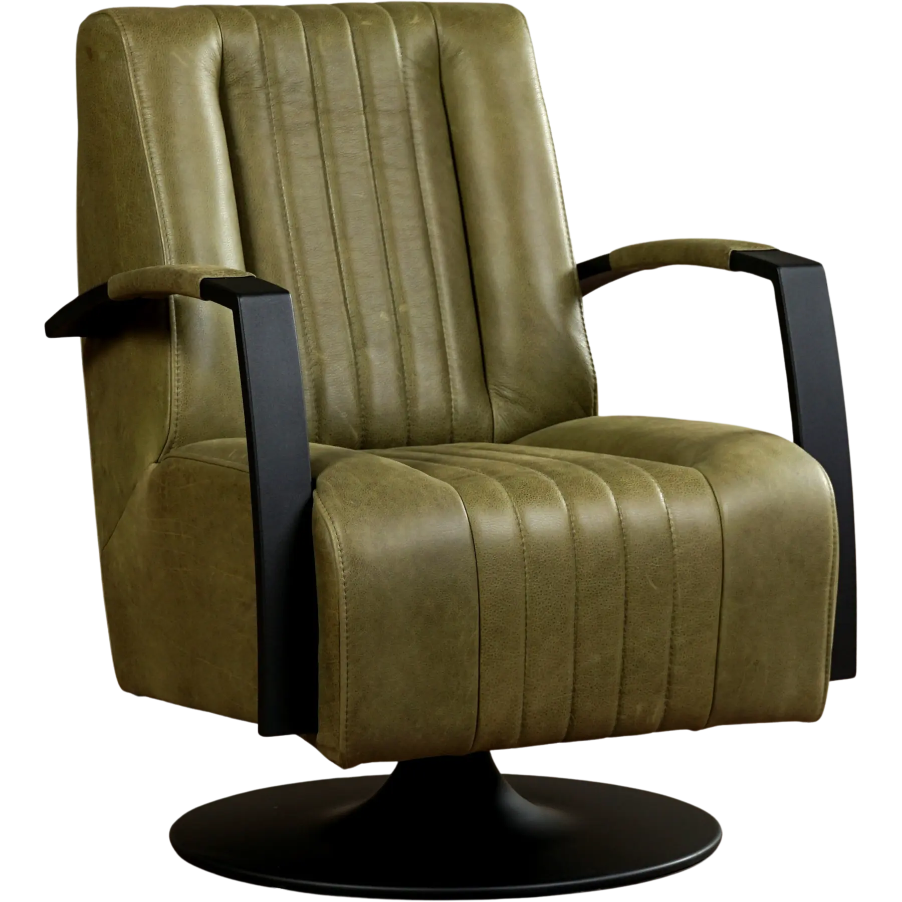 afbeelding van Set van 2 Leren draaifauteuils Galaxy - Vintage Olive (olijf/groen) - Schotelvoet zwart