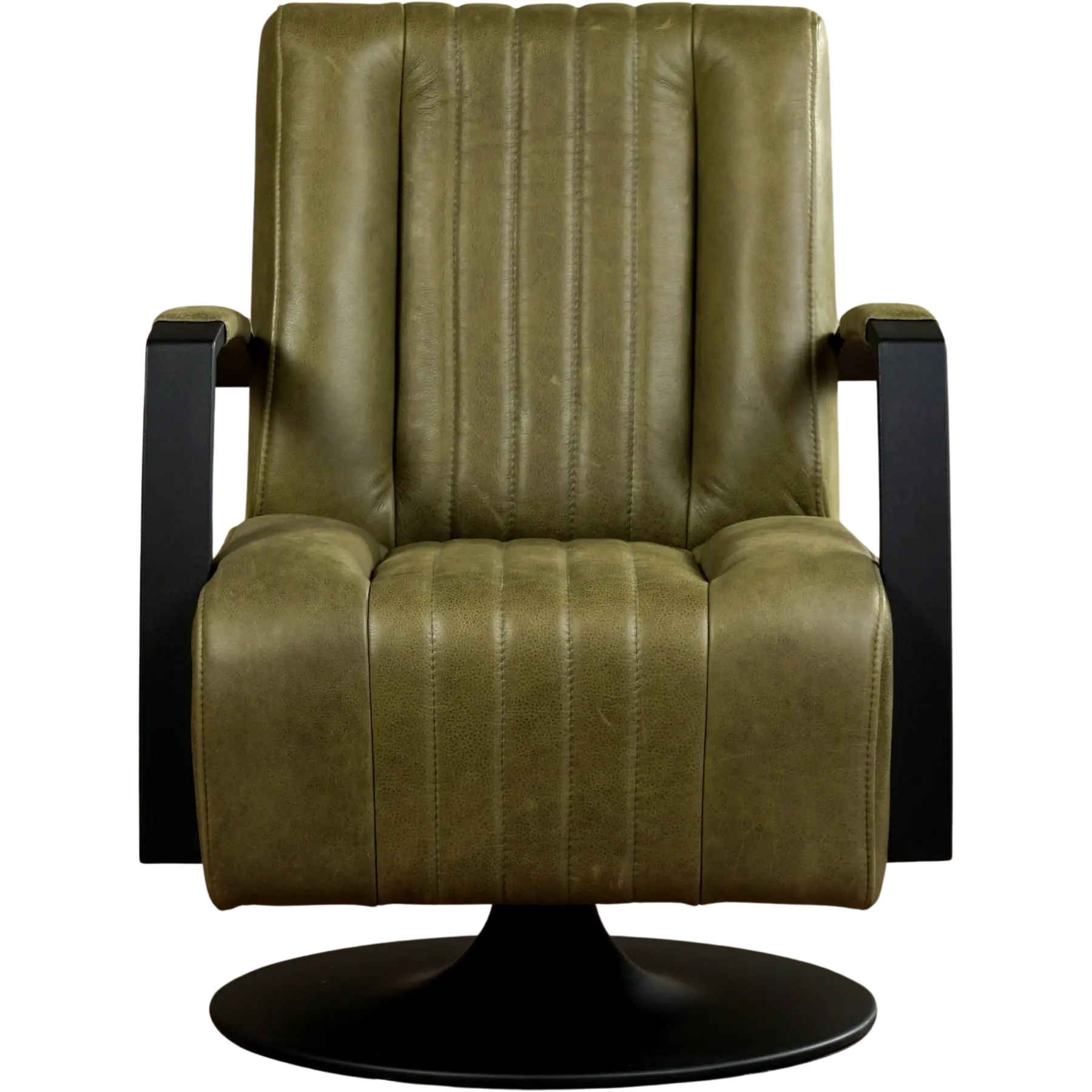 afbeelding van Set van 2 Leren draaifauteuils Galaxy - Vintage Olive (olijf/groen) - Schotelvoet zwart