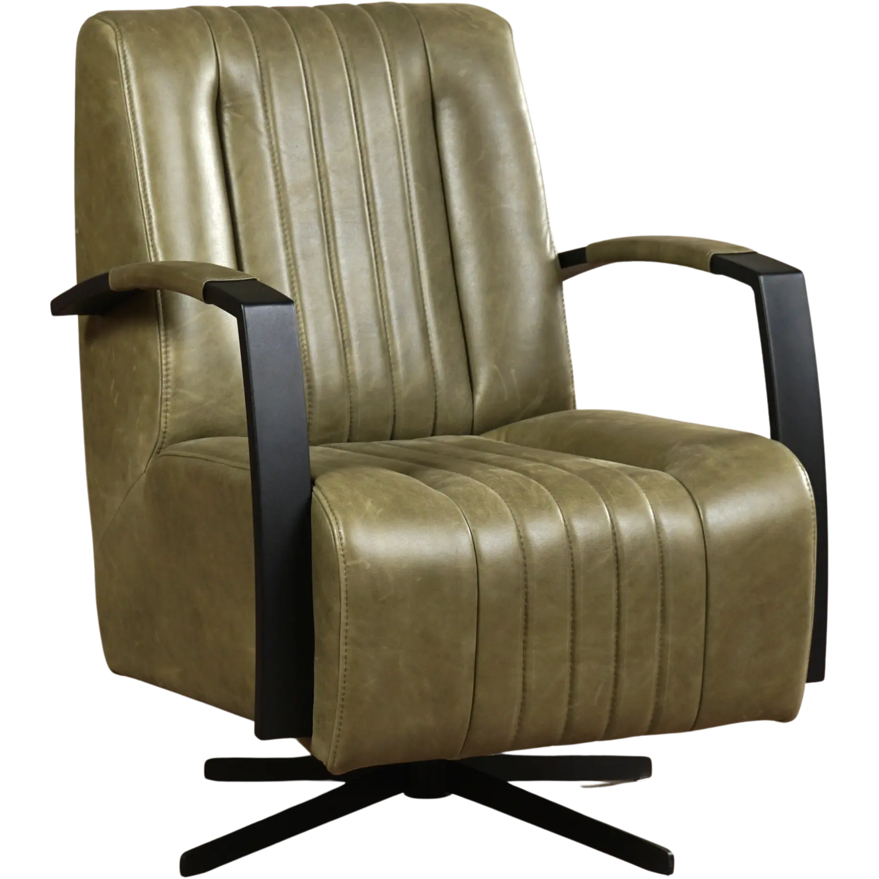 afbeelding van Set van 2 Leren draaifauteuils Galaxy - Vintage Olive (olijf/groen) - Stervoet zwart