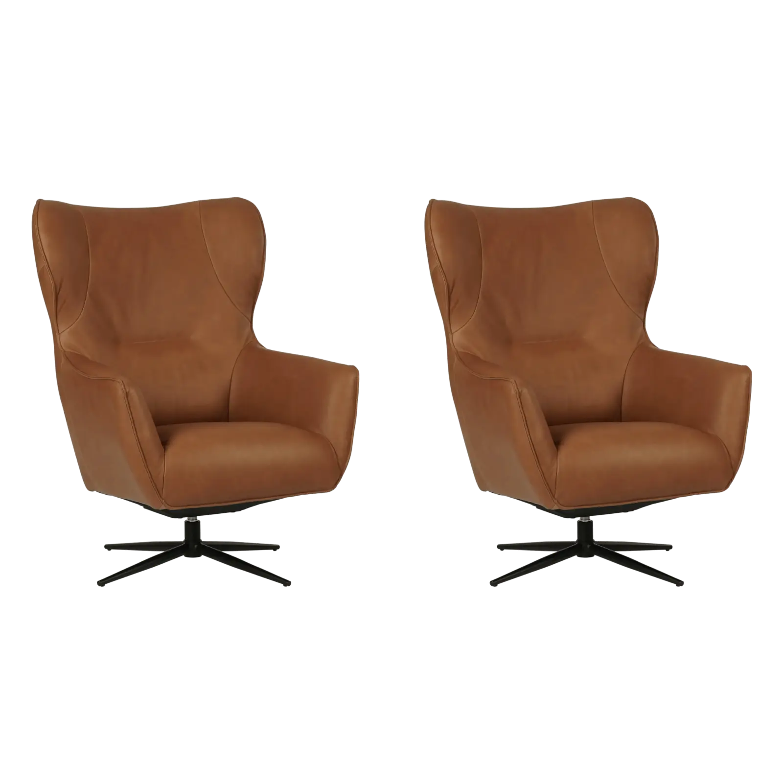 afbeelding van Set van 2 Leren draaifauteuils Leaf - Rancho Cognac (cognac) - Stervoet zwart