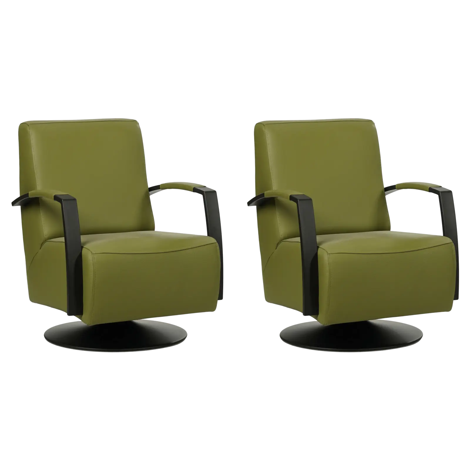 afbeelding van Set van 2 Leren draaifauteuils Mood - Toledo Apple Green (groen) - Schotelvoet zwart