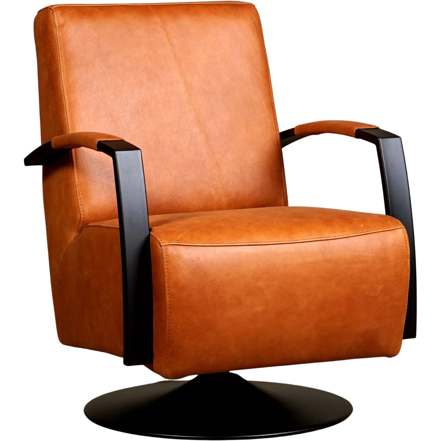 afbeelding van Set van 2 Leren draaifauteuils Mood - Vintage Cognac (cognac) - Schotelvoet zwart