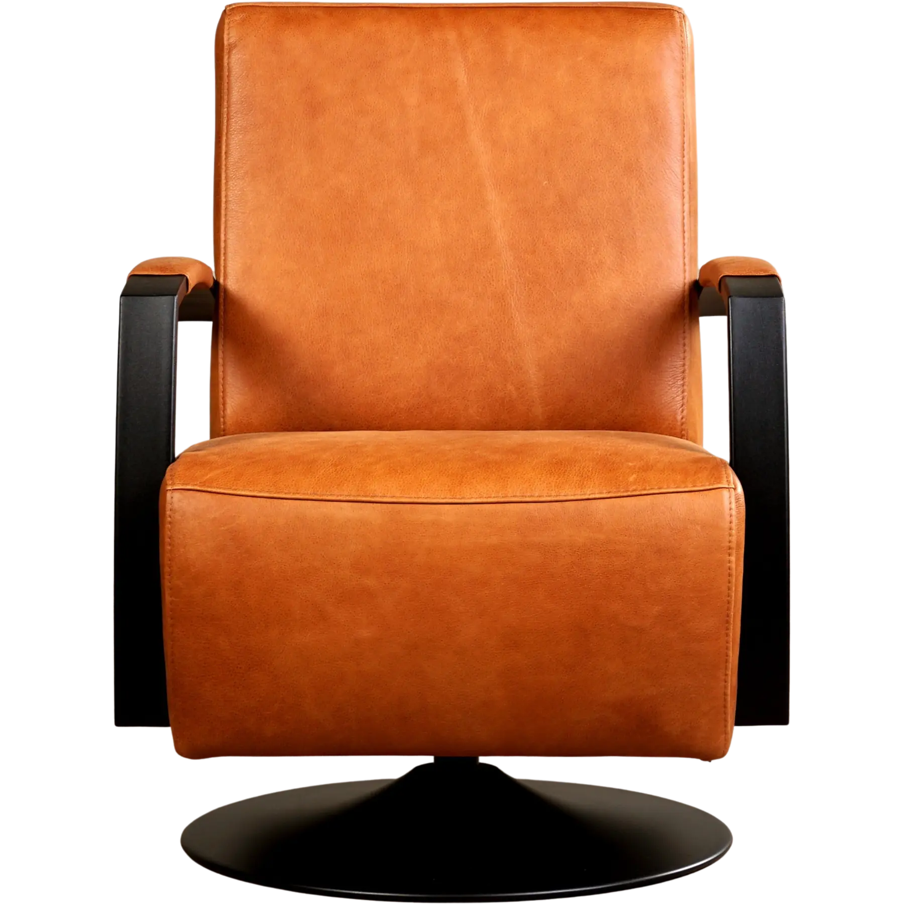 afbeelding van Set van 2 Leren draaifauteuils Mood - Vintage Cognac (cognac) - Schotelvoet zwart