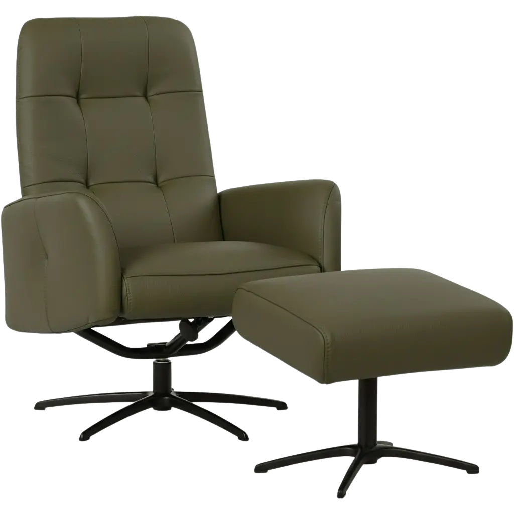 afbeelding van Set van 2 Leren draaifauteuils Pulse - Toledo Olive (olijf/goen) - Stervoet zwart