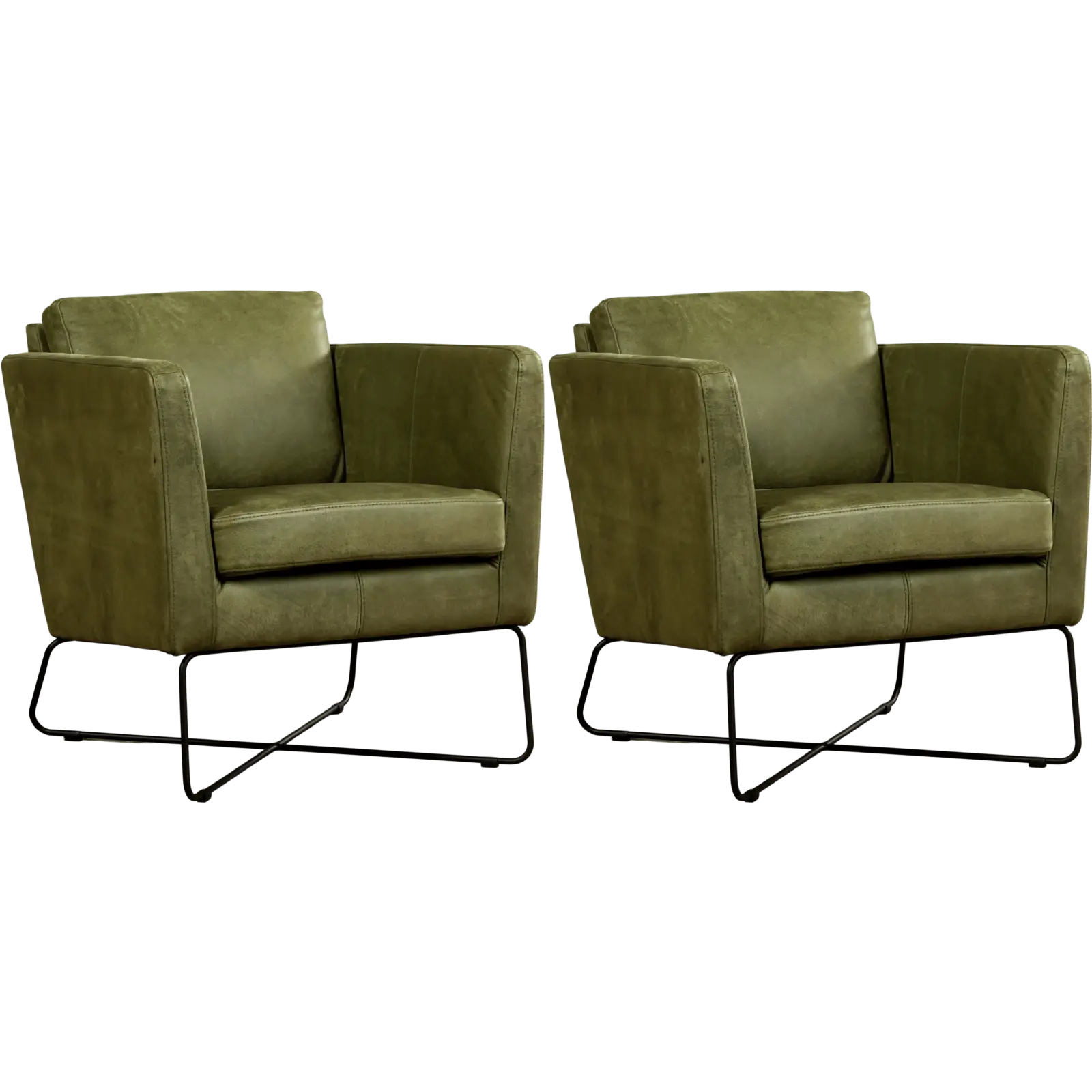afbeelding van Set van 2 Leren fauteuils Crossover - Kenia Olive (olijf)