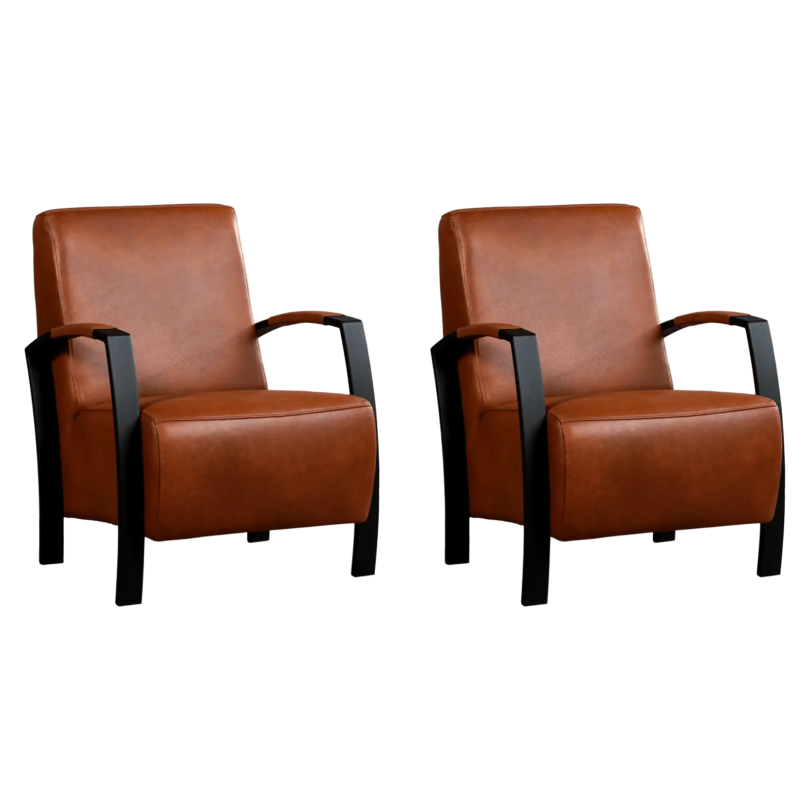 afbeelding van Set van 2 Leren fauteuils Glory - Granada Savannah (cognac)