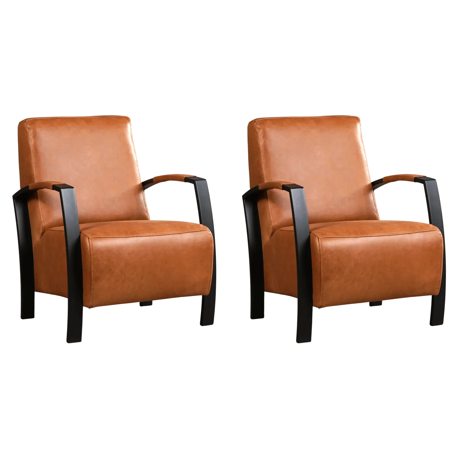 afbeelding van Set van 2 Leren fauteuils Glory - Vintage Cognac (cognac)