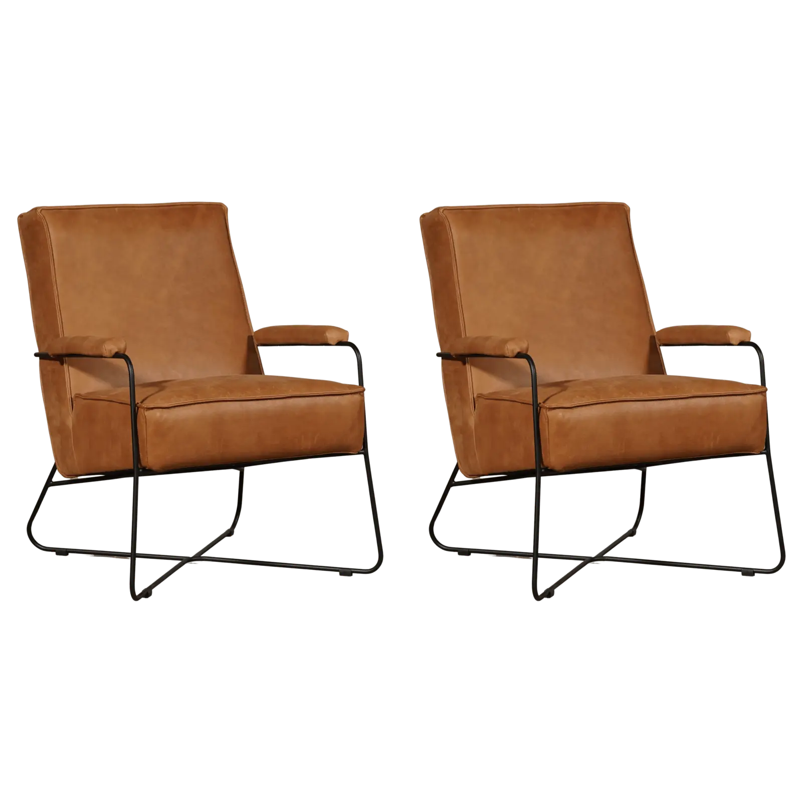 afbeelding van Set van 2 Leren fauteuils Hope - Vintage Cognac (cognac)