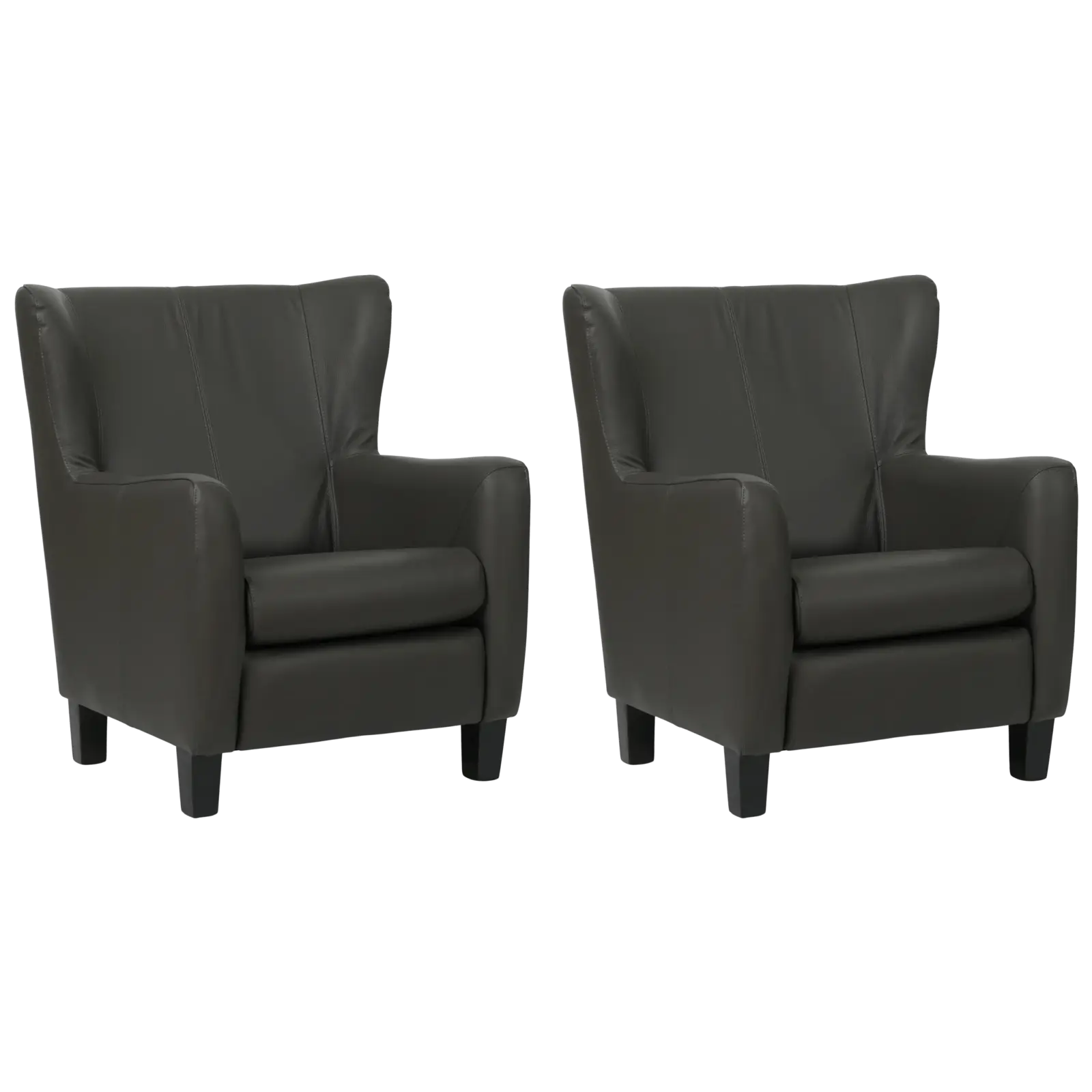 afbeelding van Set van 2 Leren fauteuils Hug - Hermes Antracite (donkergrijs) - Poten hout zwart