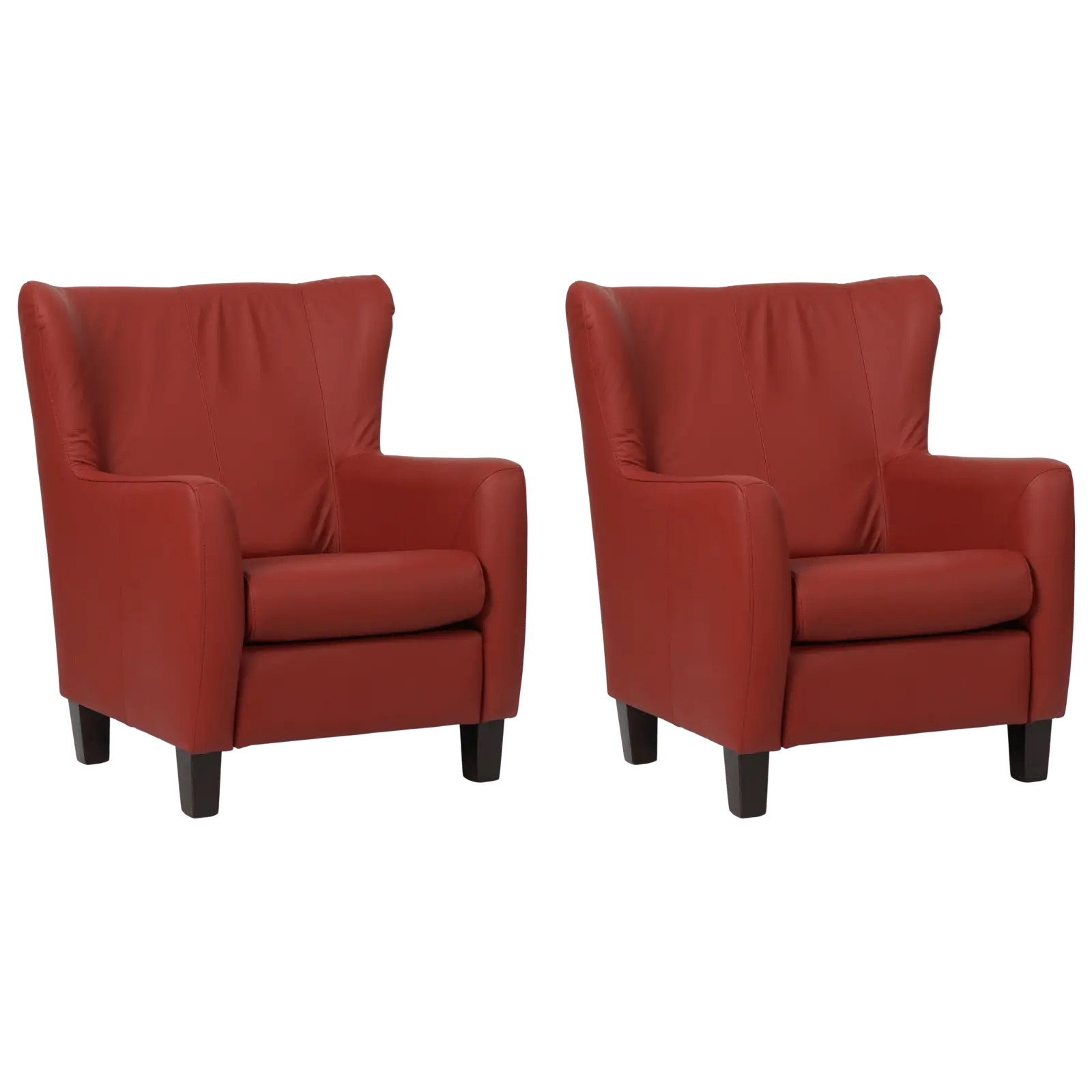 afbeelding van Set van 2 Leren fauteuils Hug - Hermes Red (rood) - Poten hout zwart