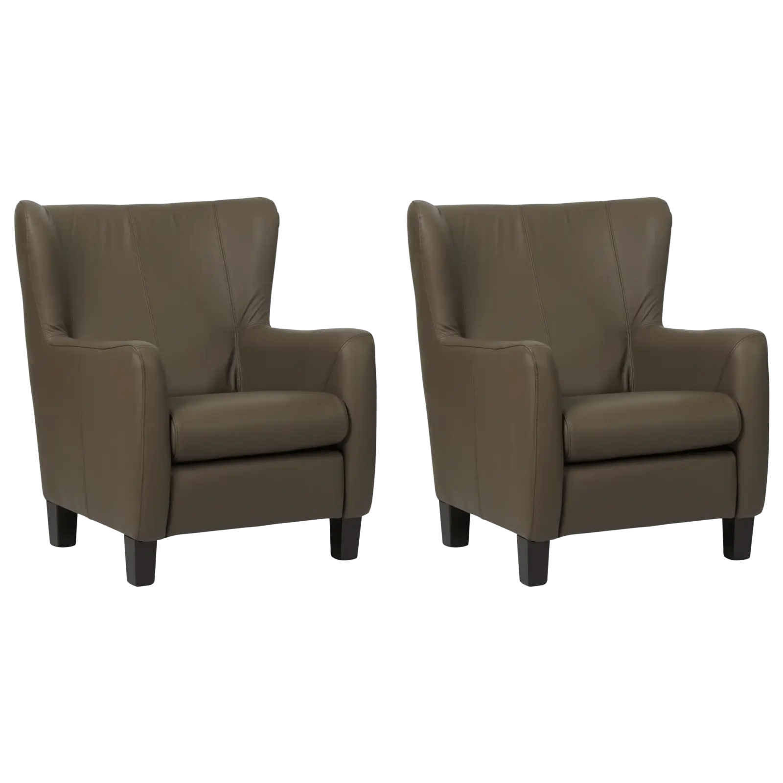 afbeelding van Set van 2 Leren fauteuils Hug - Toledo Moss (bruin/groen) - Poten hout zwart