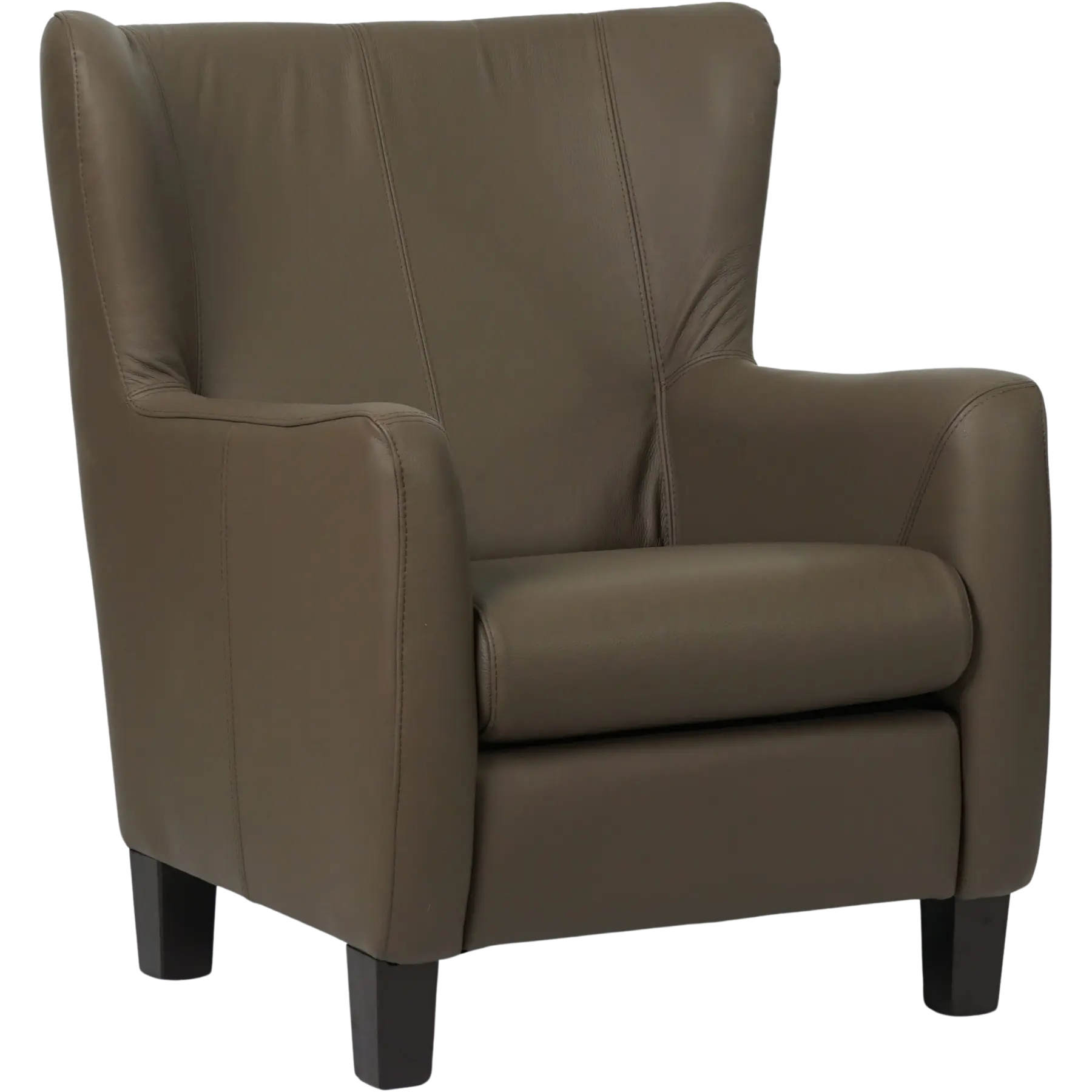 afbeelding van Set van 2 Leren fauteuils Hug - Toledo Moss (bruin/groen) - Poten hout zwart