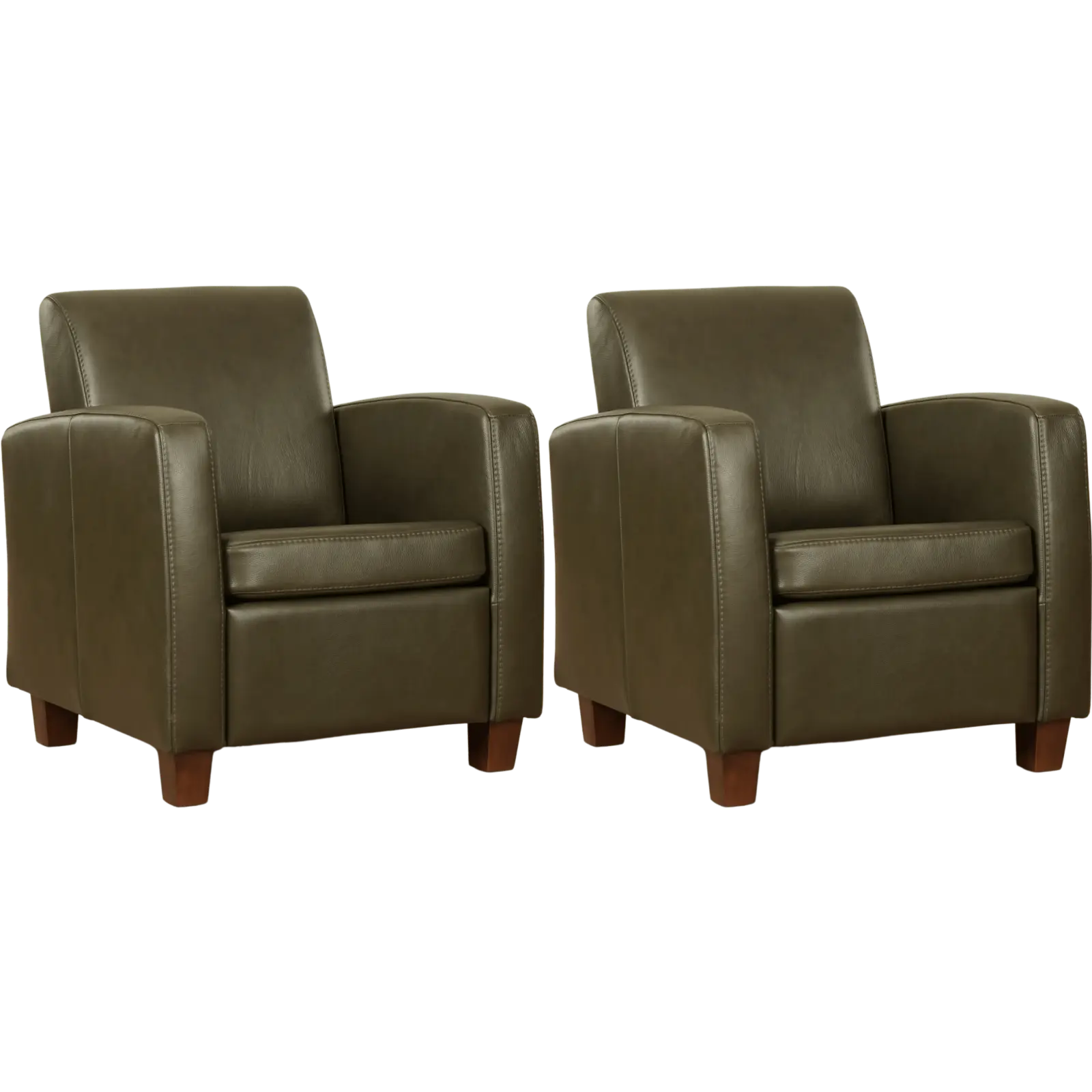 afbeelding van Set van 2 Leren fauteuils Joy - Elegance Green (donkergroen) - Poten hout bruin