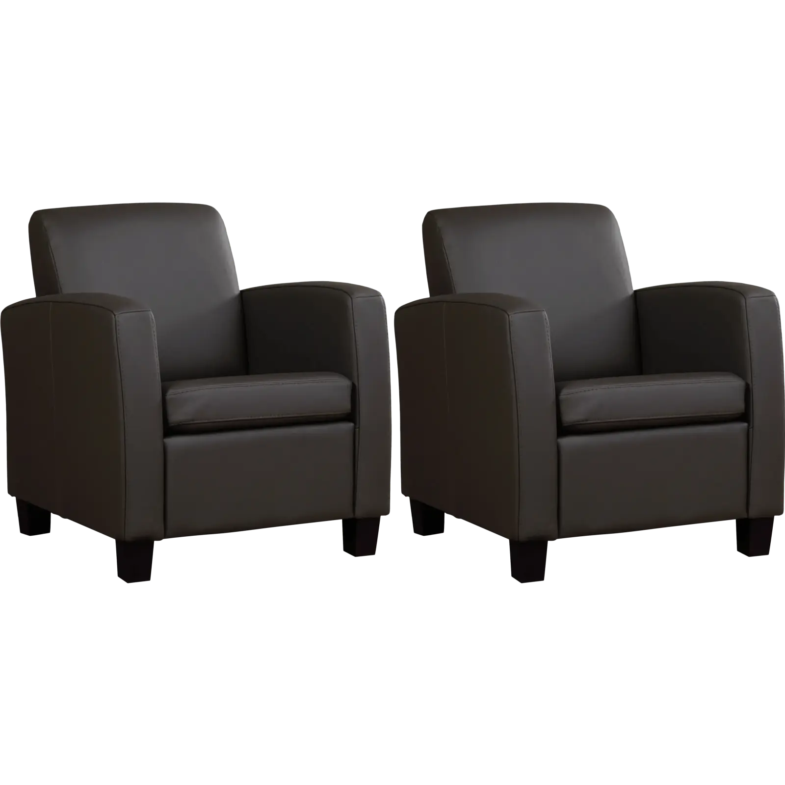 afbeelding van Set van 2 Leren fauteuils Joy - Hermes Caffe (donkerbruin) - Poten hout zwart