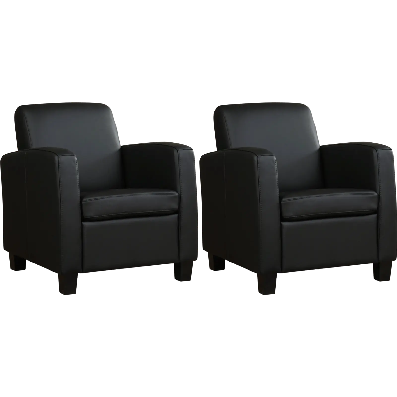 afbeelding van Set van 2 Leren fauteuils Joy - Hermes Nero (zwart) - Poten hout bruin