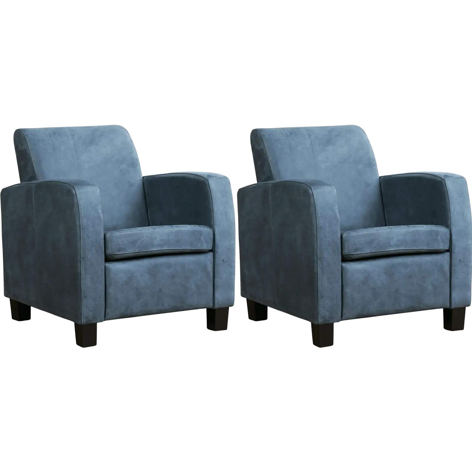 afbeelding van Set van 2 Leren fauteuils Joy - Kenia Denim (blauw) - Poten hout bruin