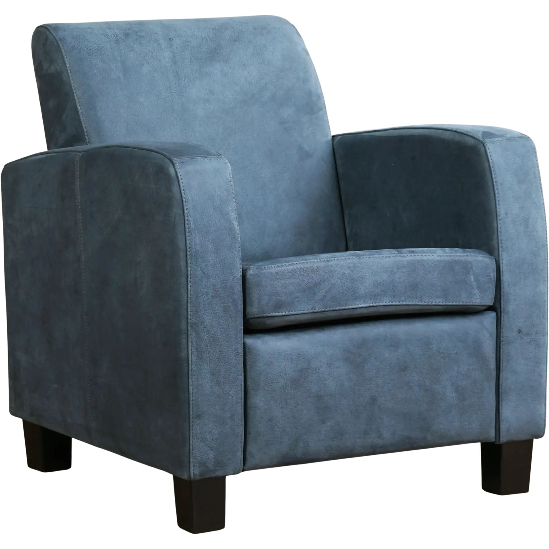 afbeelding van Set van 2 Leren fauteuils Joy - Kenia Denim (blauw) - Poten hout bruin