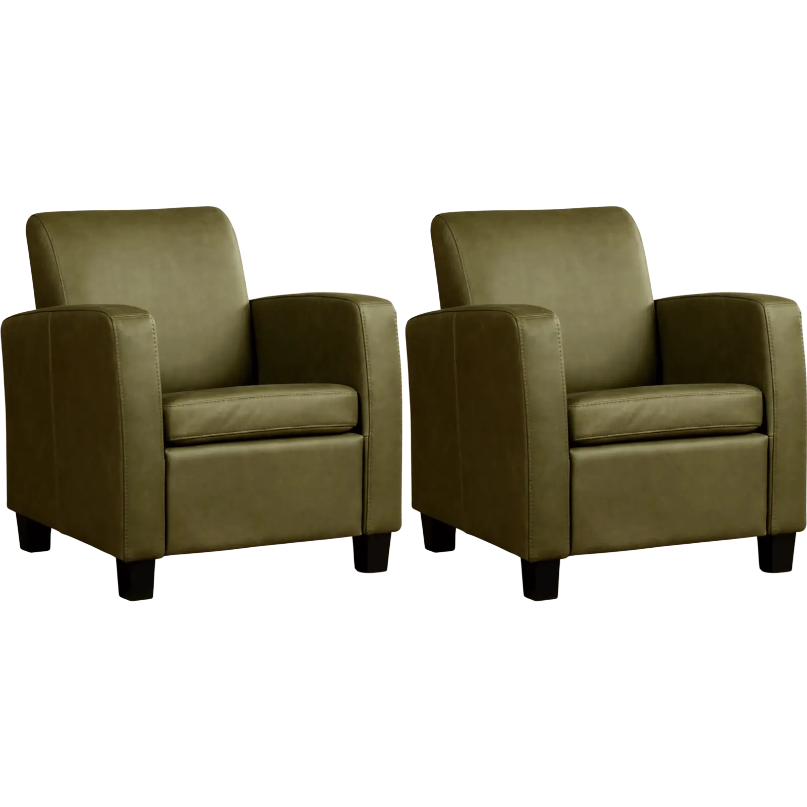 afbeelding van Set van 2 Leren fauteuils Joy - Rancho Green (olijf/groen) - Poten hout zwart