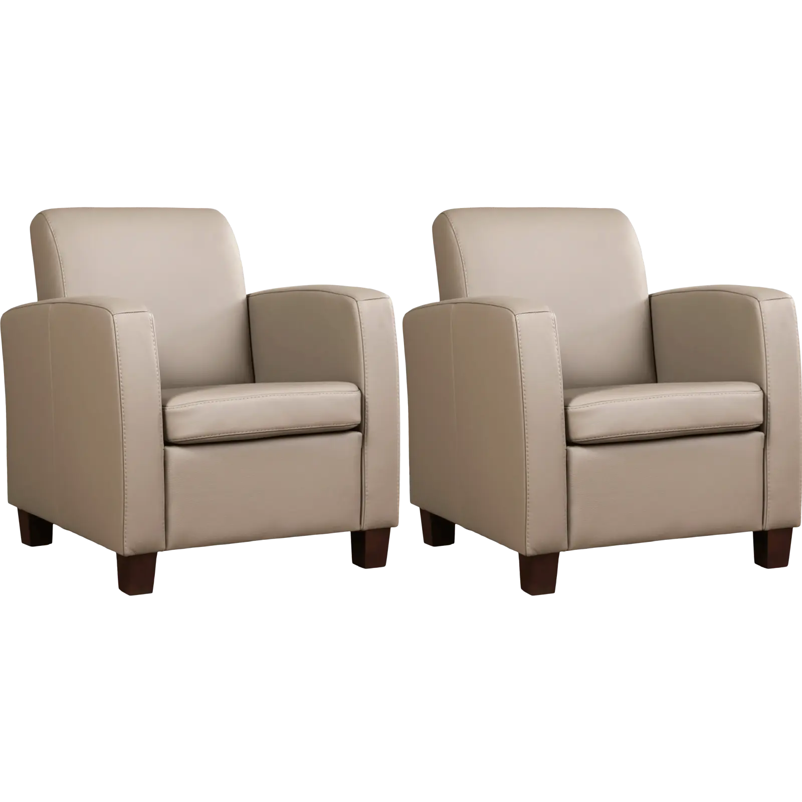 afbeelding van Set van 2 Leren fauteuils Joy - Toledo Khaki (taupe/bruin) - Poten hout bruin