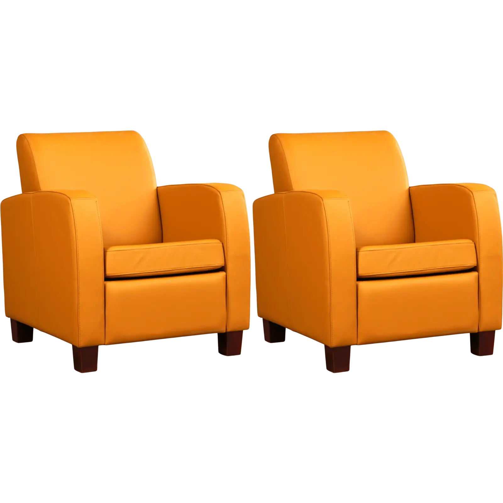 afbeelding van Set van 2 Leren fauteuils Joy - Toledo Leem (geel/bruin) - Poten hout zwart