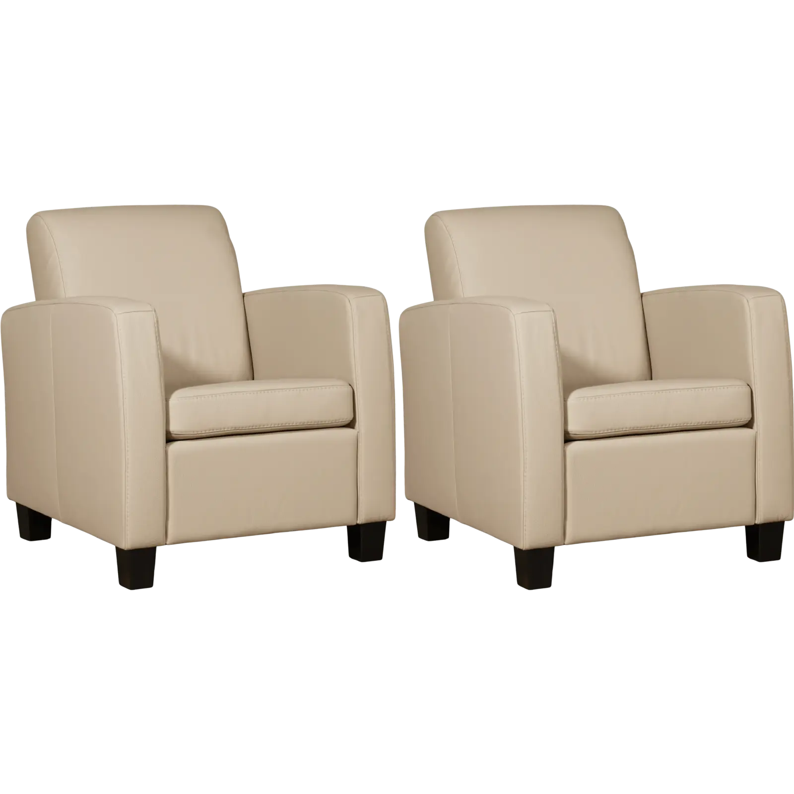 afbeelding van Set van 2 Leren fauteuils Joy - Toledo Mastic (taupe/bruin) - Poten hout bruin
