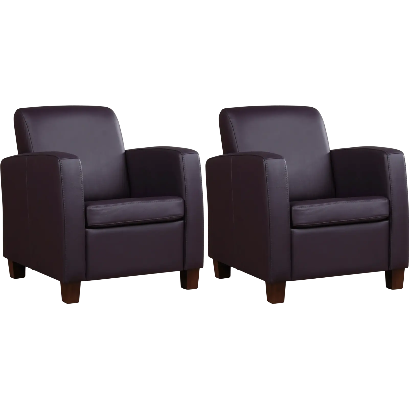 afbeelding van Set van 2 Leren fauteuils Joy - Toledo Merlin (donkerpaars) - Poten hout zwart
