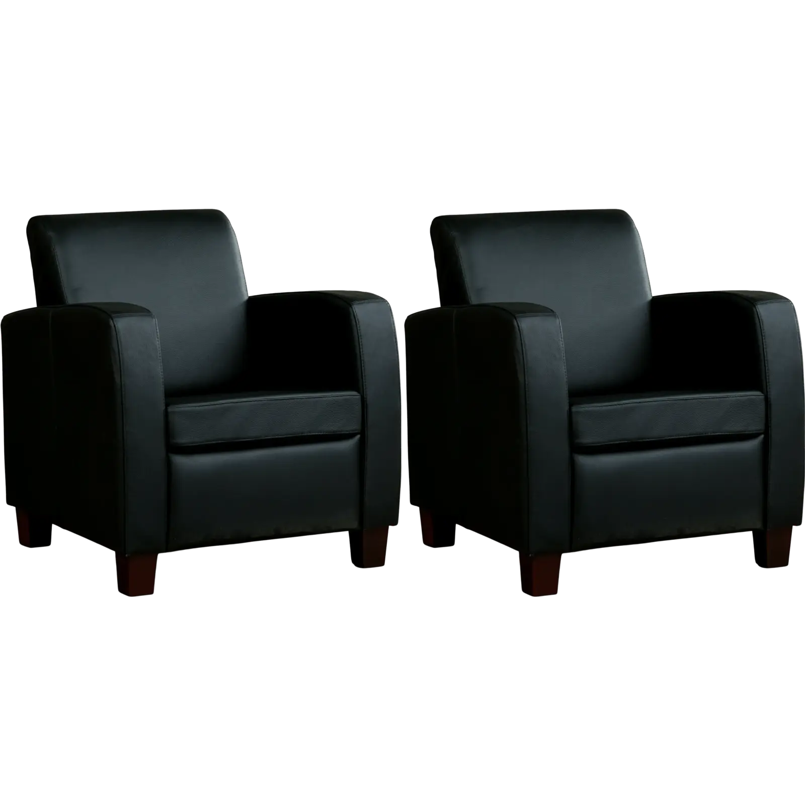 afbeelding van Set van 2 Leren fauteuils Joy - Toledo Nero (zwart) - Poten hout bruin