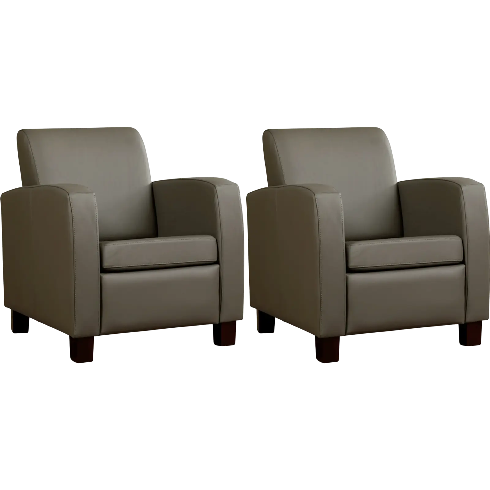 afbeelding van Set van 2 Leren fauteuils Joy - Toledo Smog (grijs) - Poten hout bruin