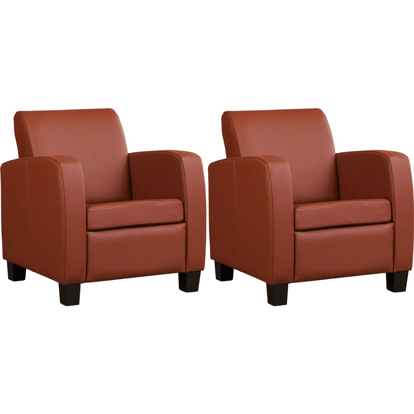 afbeelding van Set van 2 Leren fauteuils Joy - Toledo Terra (donkercognac) - Poten hout bruin