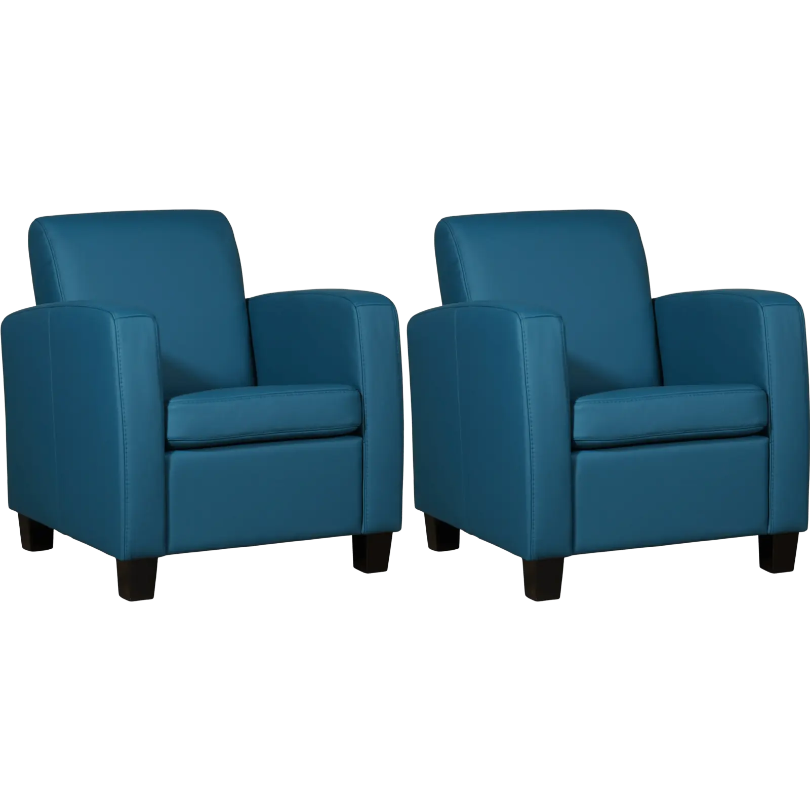 afbeelding van Set van 2 Leren fauteuils Joy - Toledo Turquoise (blauw) - Poten hout bruin