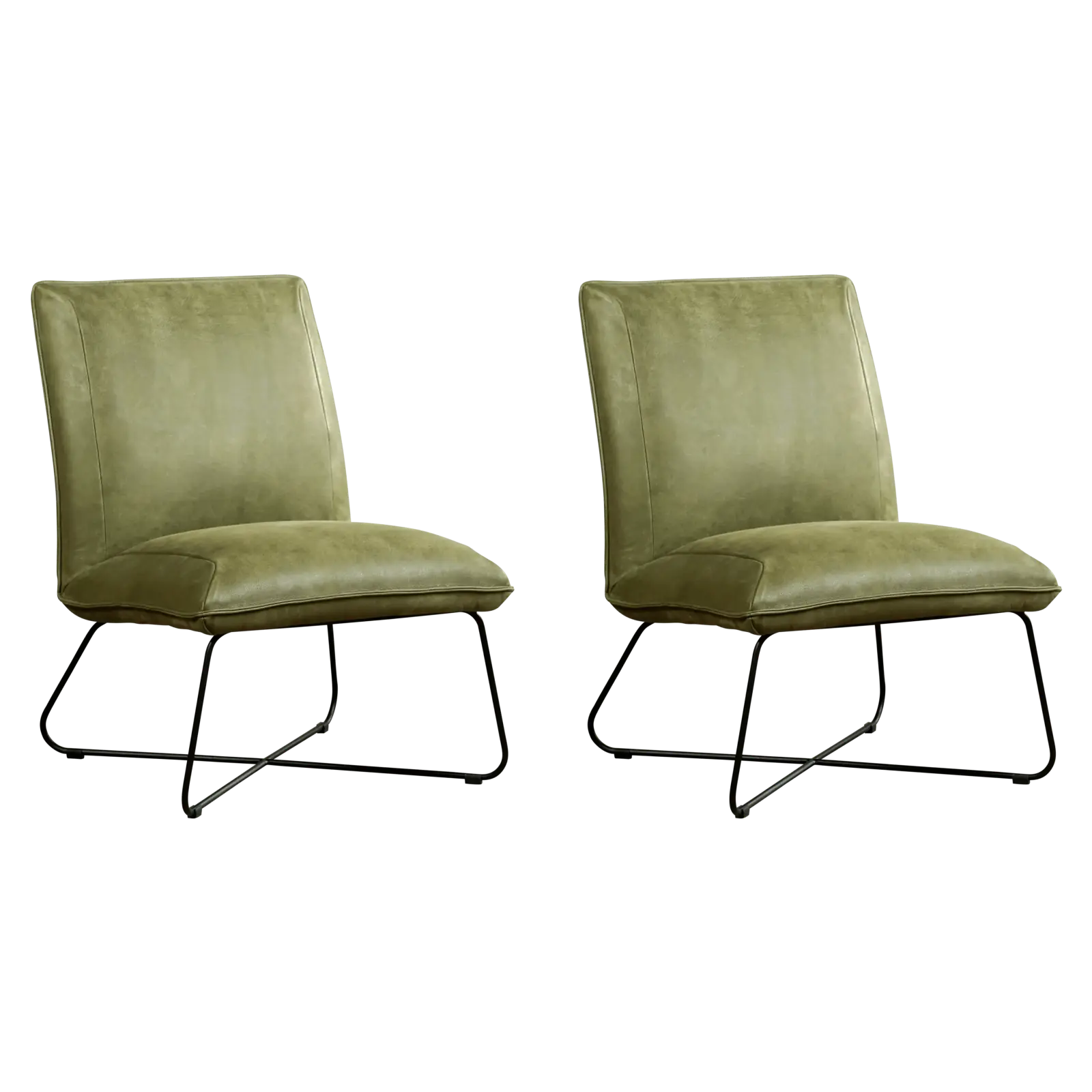 afbeelding van Set van 2 Leren fauteuils Less - Kenia Olive (olijf)