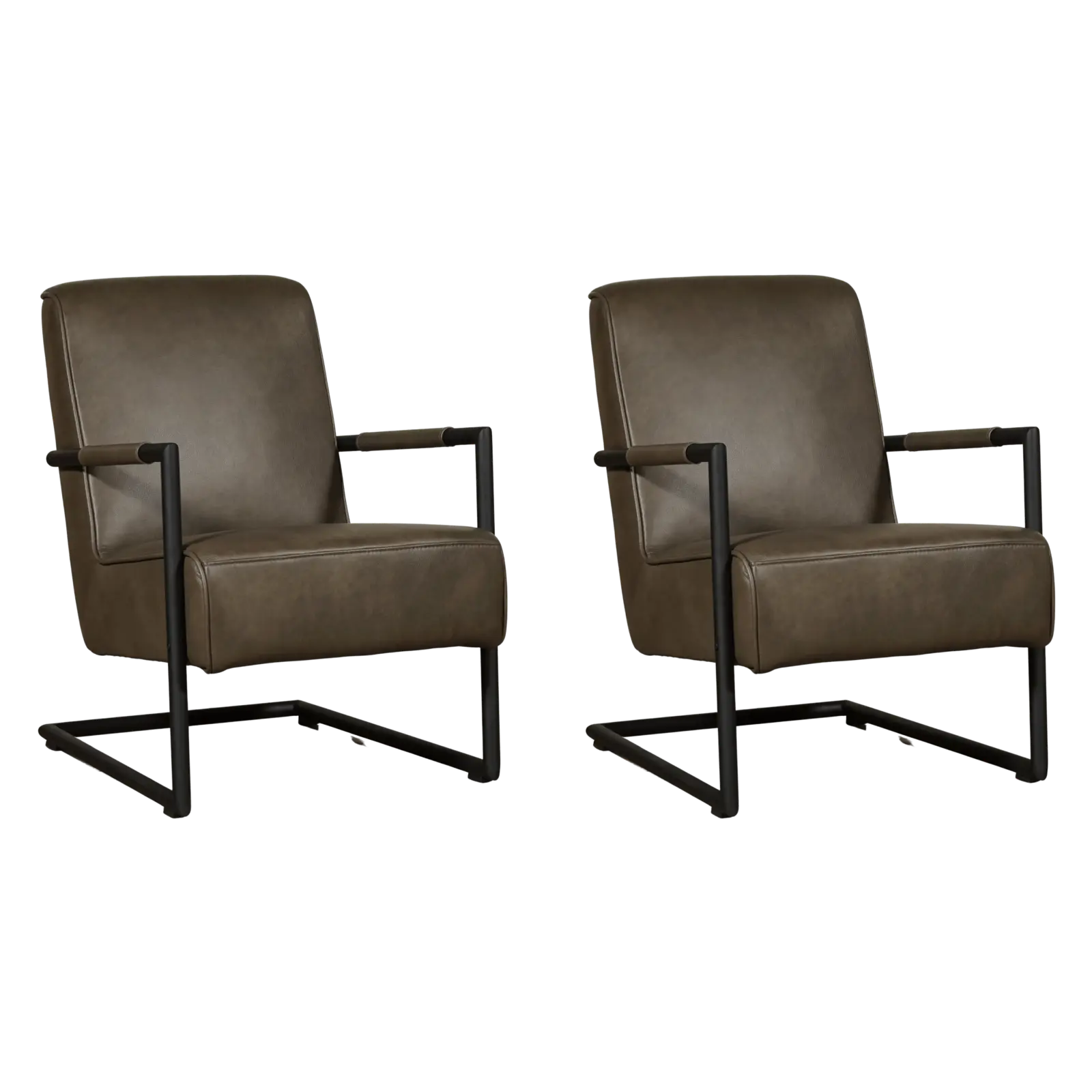 afbeelding van Set van 2 Leren fauteuils Lodge - Granada Ash (grijs/bruin)