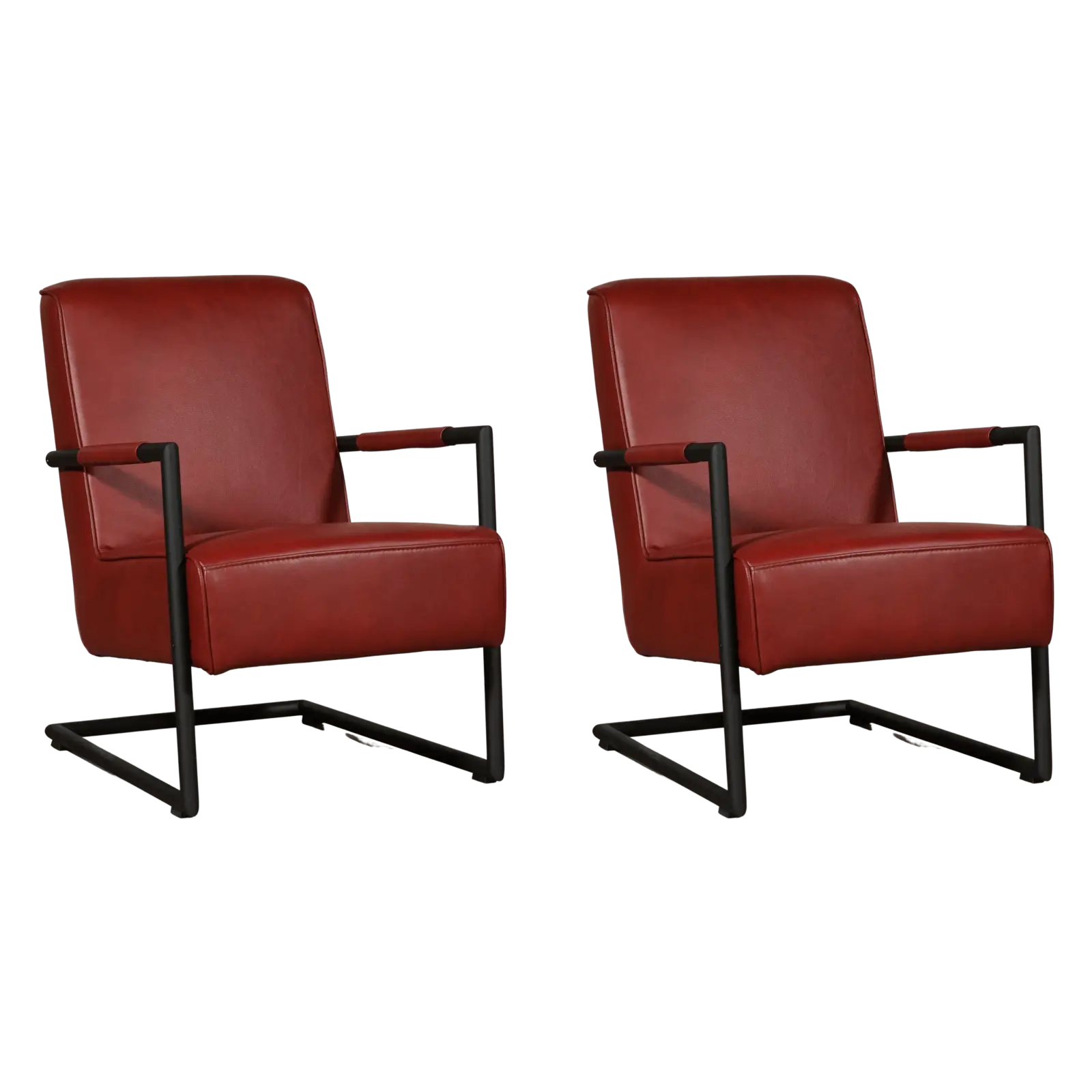 afbeelding van Set van 2 Leren fauteuils Lodge - Granada Rouge (rood)