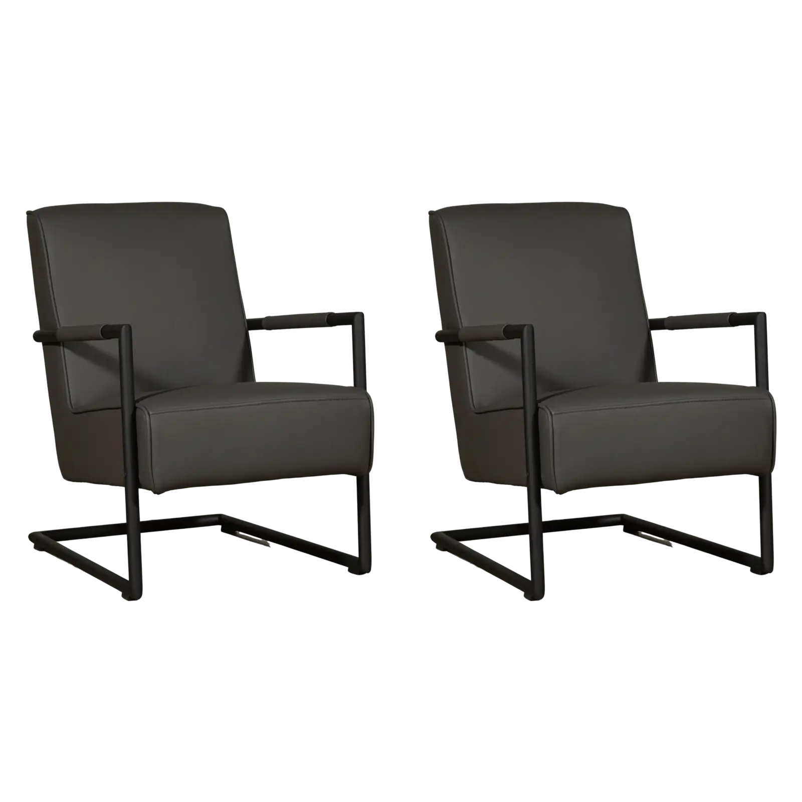 afbeelding van Set van 2 Leren fauteuils Lodge - Toledo Antracite (donkergrijs)