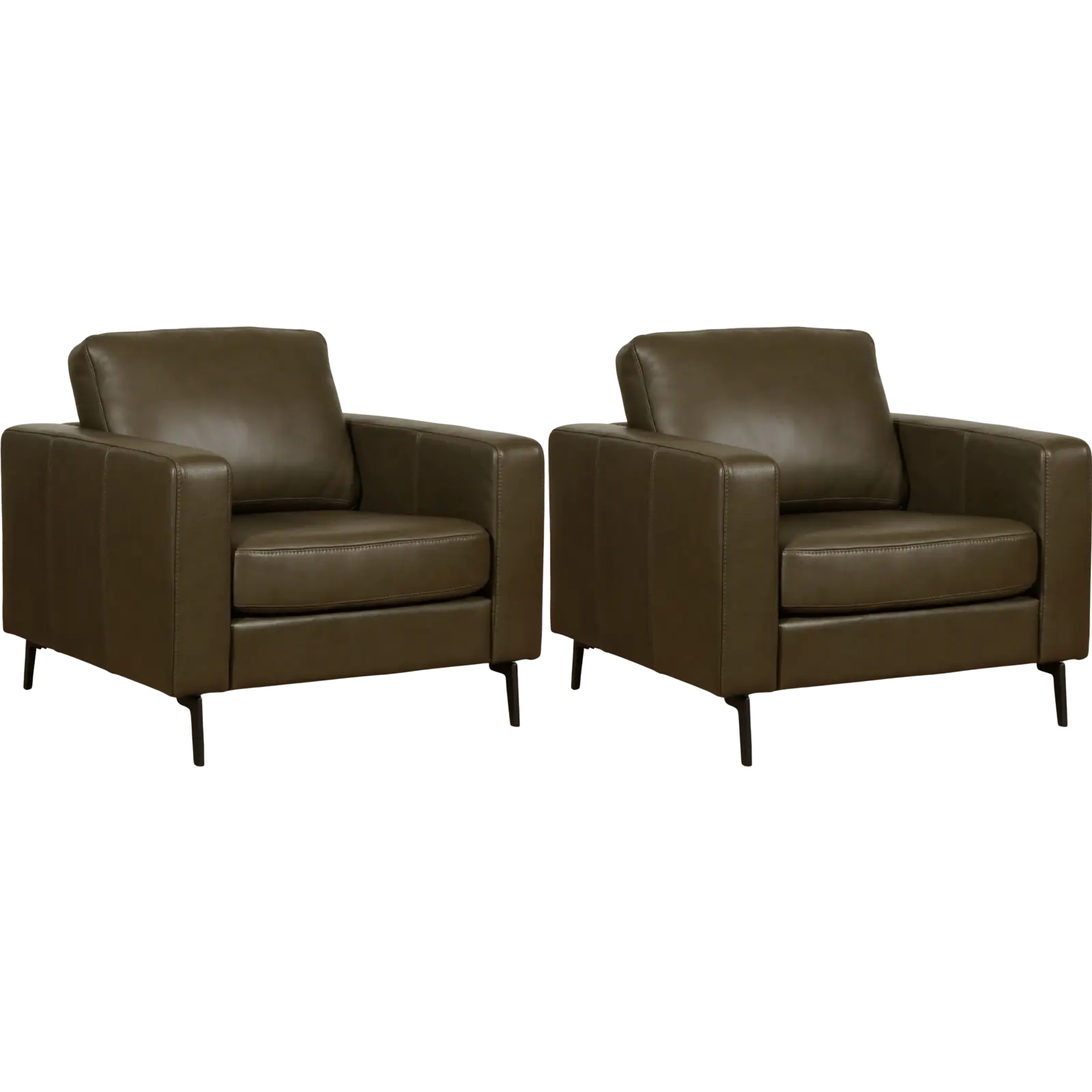 afbeelding van Set van 2 Leren fauteuils Match - Rancho Green (olijf/groen) - Poten staal zwart