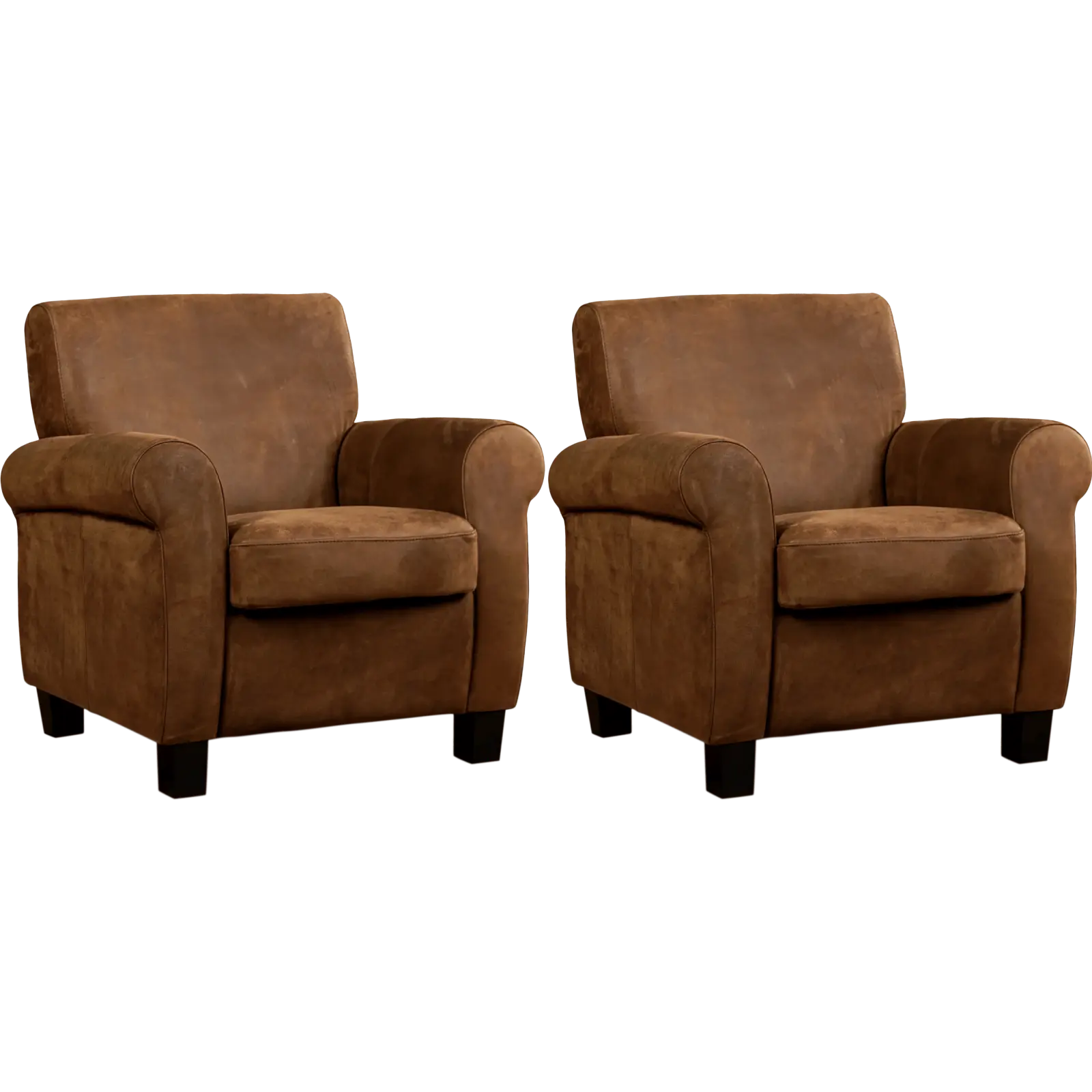 afbeelding van Set van 2 Leren fauteuils Perfection - Kenia Brown (bruin) - Poten hout bruin