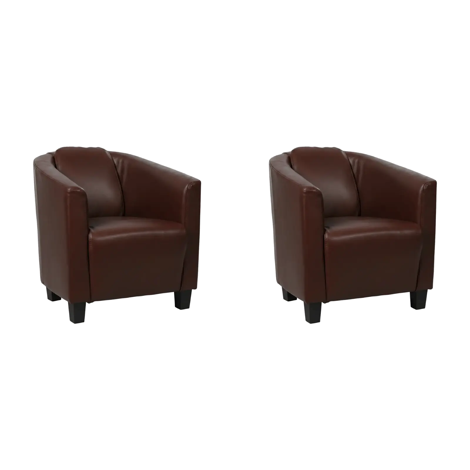 afbeelding van Set van 2 Leren fauteuils Press - Granada Cognac (donkercognac) - Poten hout zwart