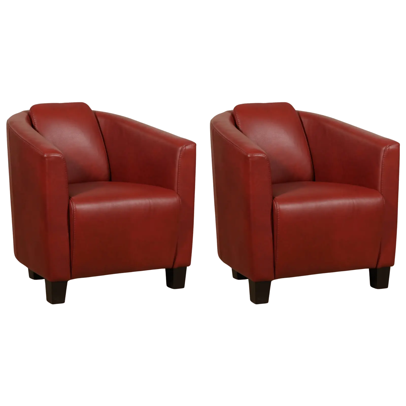 afbeelding van Set van 2 Leren fauteuils Press - Granada Rouge (rood) - Poten hout bruin