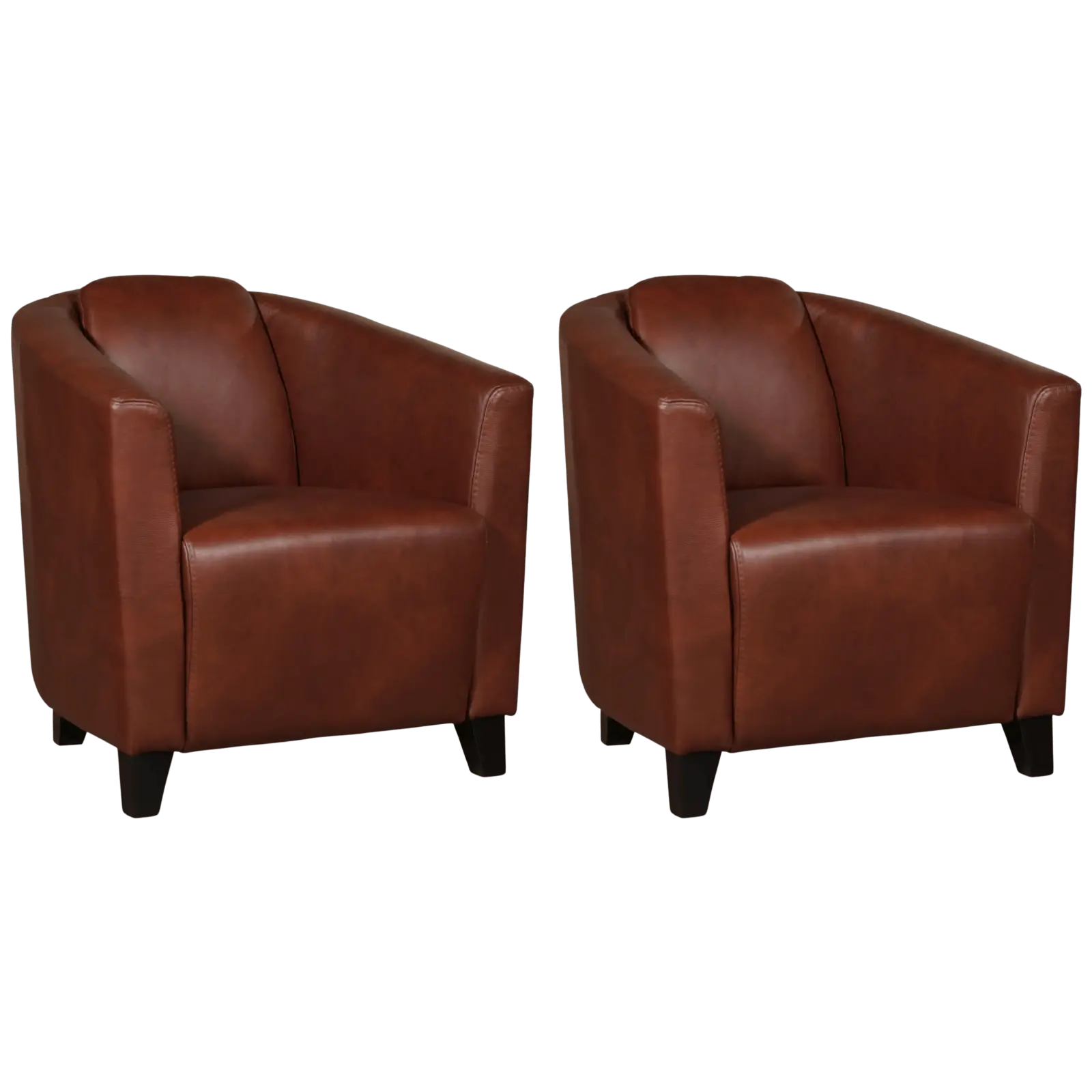afbeelding van Set van 2 Leren fauteuils Press - Granada Savannah (cognac) - Poten hout zwart