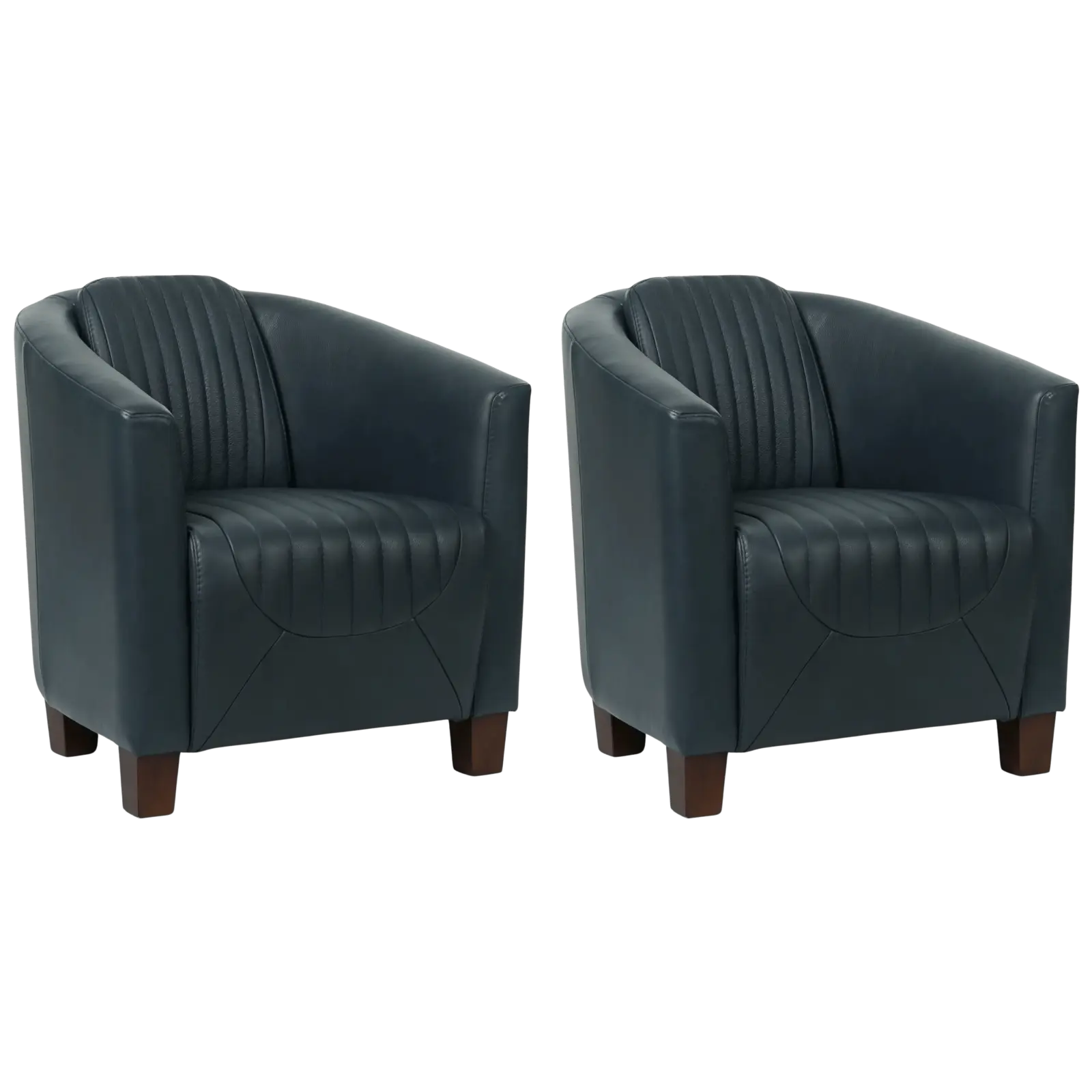 afbeelding van Set van 2 Leren fauteuils Press Special - Granada Blue (blauw) - Poten hout bruin