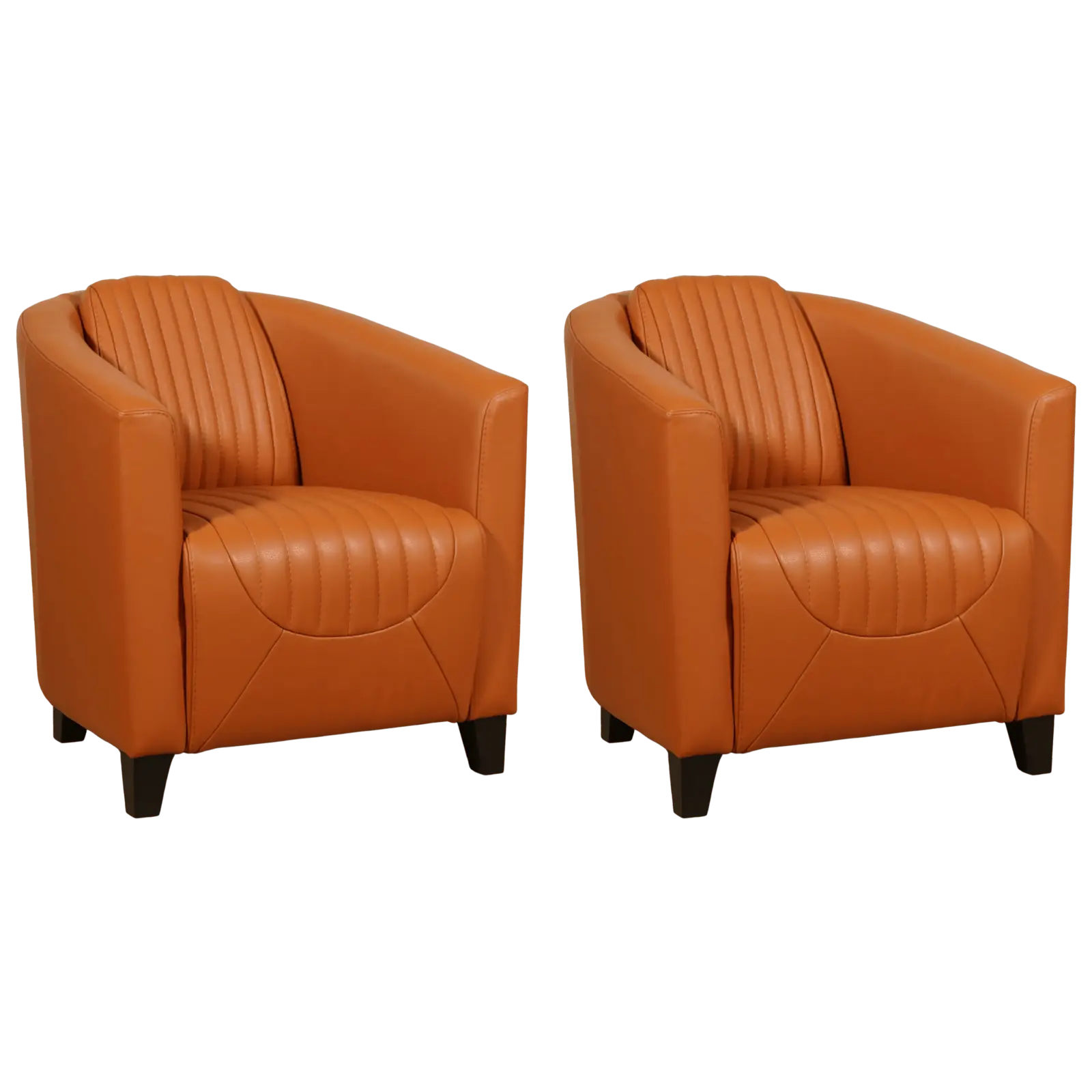 afbeelding van Set van 2 Leren fauteuils Press Special - Massif Amaretto (cognac) - Poten hout zwart