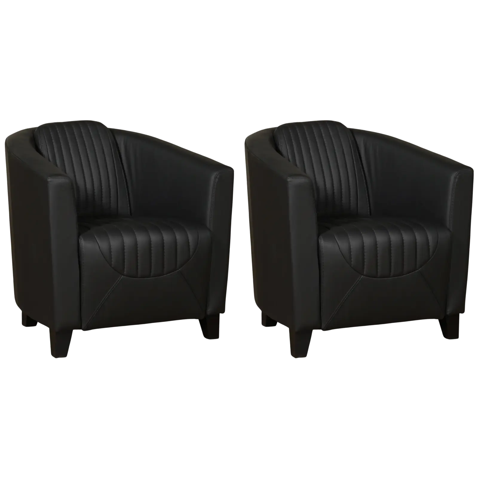 afbeelding van Set van 2 Leren fauteuils Press Special - Toledo Nero (zwart) - Poten hout zwart