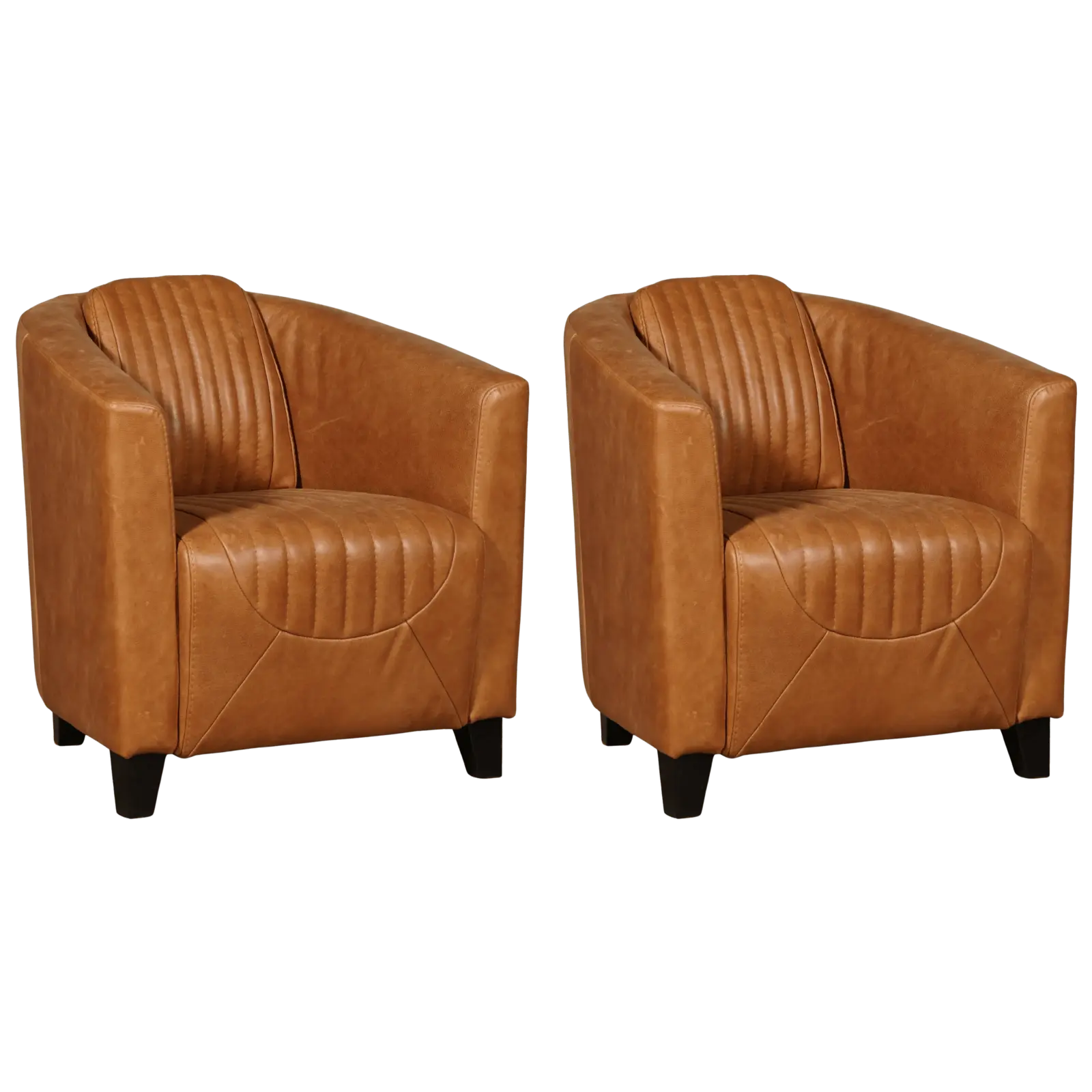 afbeelding van Set van 2 Leren fauteuils Press Special - Vintage Cognac (cognac) - Poten hout zwart