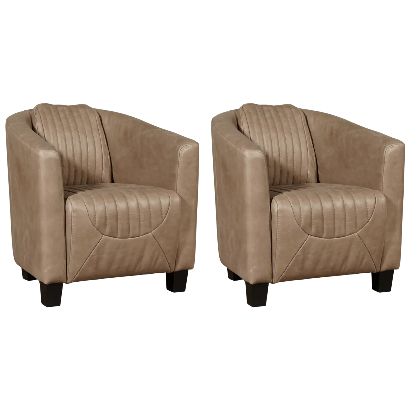 afbeelding van Set van 2 Leren fauteuils Press Special - Vintage Taupe (taupe/bruin) - Poten hout zwart