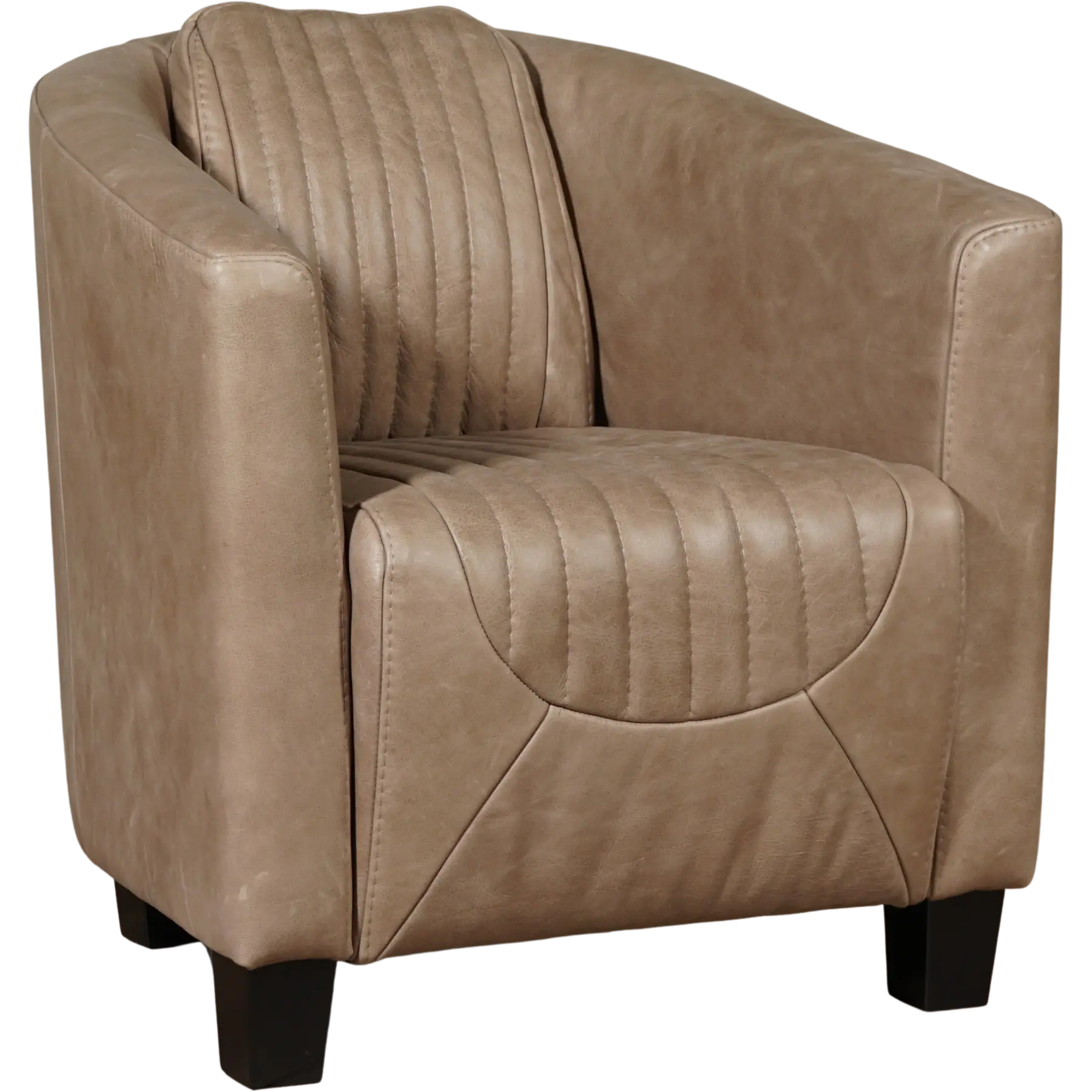 afbeelding van Set van 2 Leren fauteuils Press Special - Vintage Taupe (taupe/bruin) - Poten hout zwart