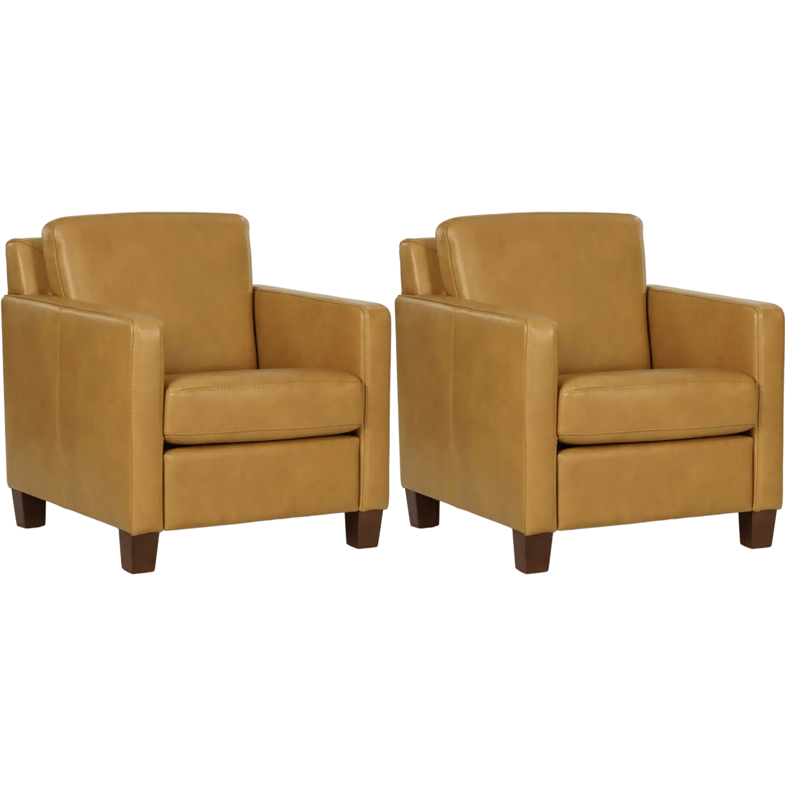 afbeelding van Set van 2 Leren fauteuils Smart - Granada Amber (cognac) - Poten hout bruin