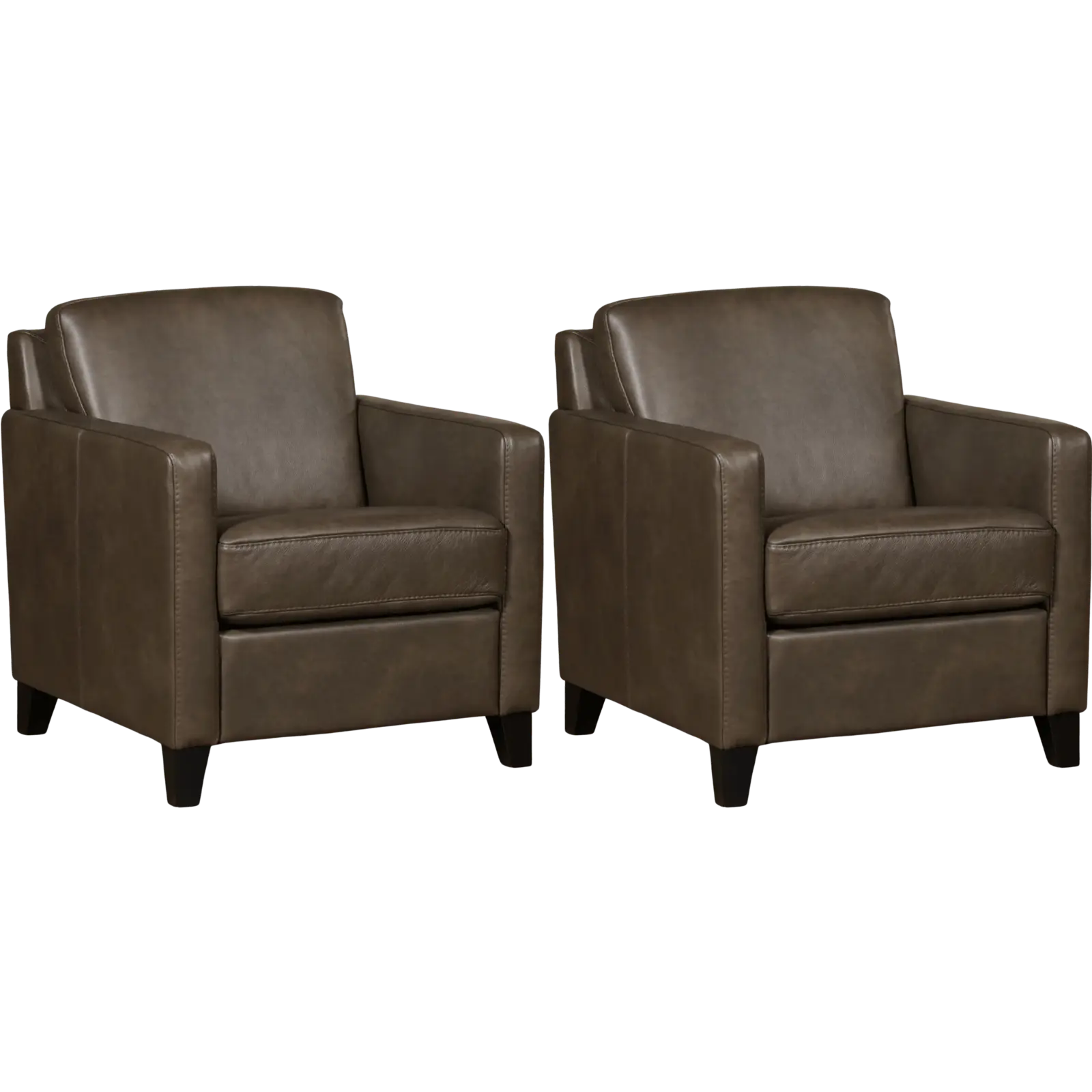 afbeelding van Set van 2 Leren fauteuils Smart - Granada Ash (grijs/bruin) - Poten hout zwart