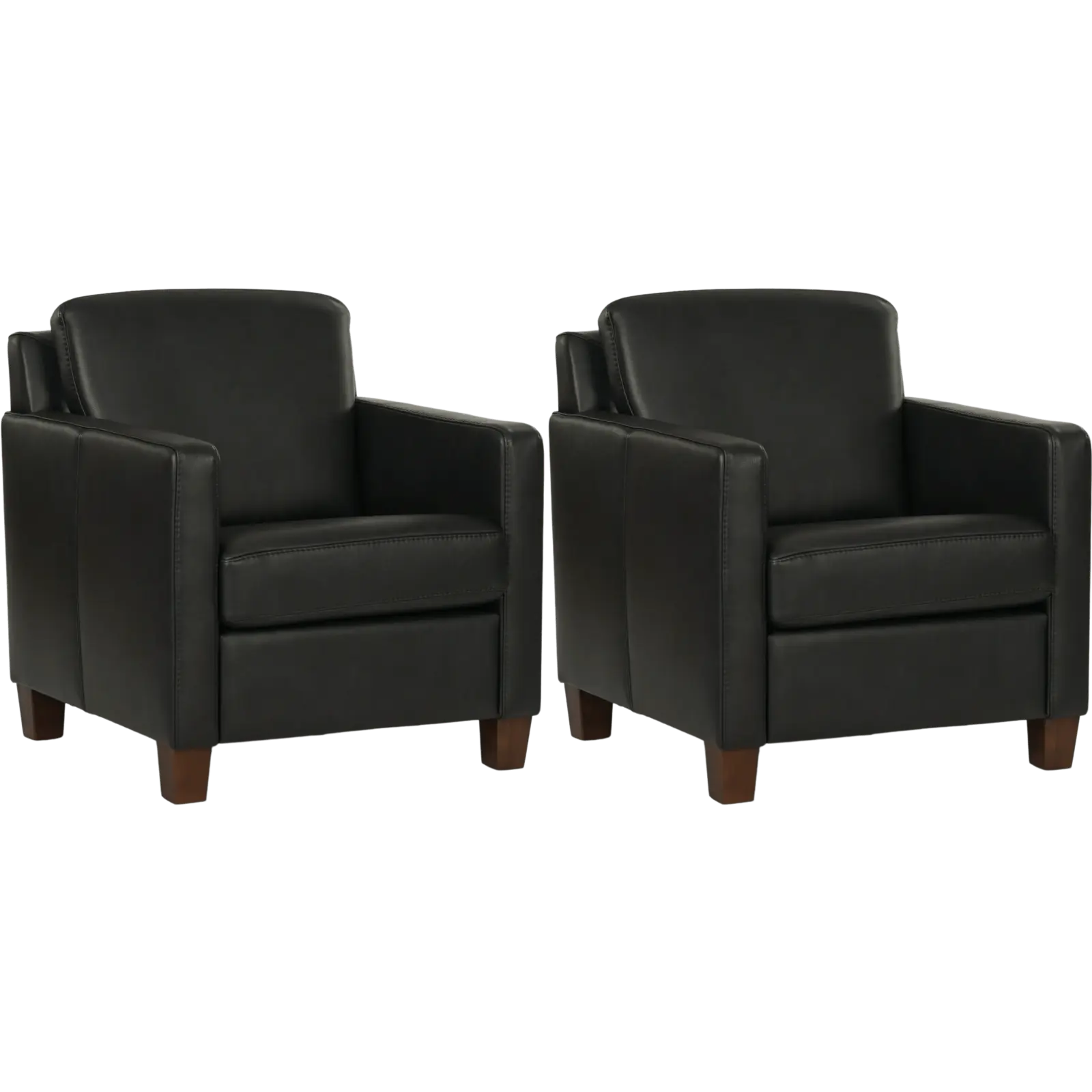 afbeelding van Set van 2 Leren fauteuils Smart - Granada Black (zwart) - Poten hout bruin
