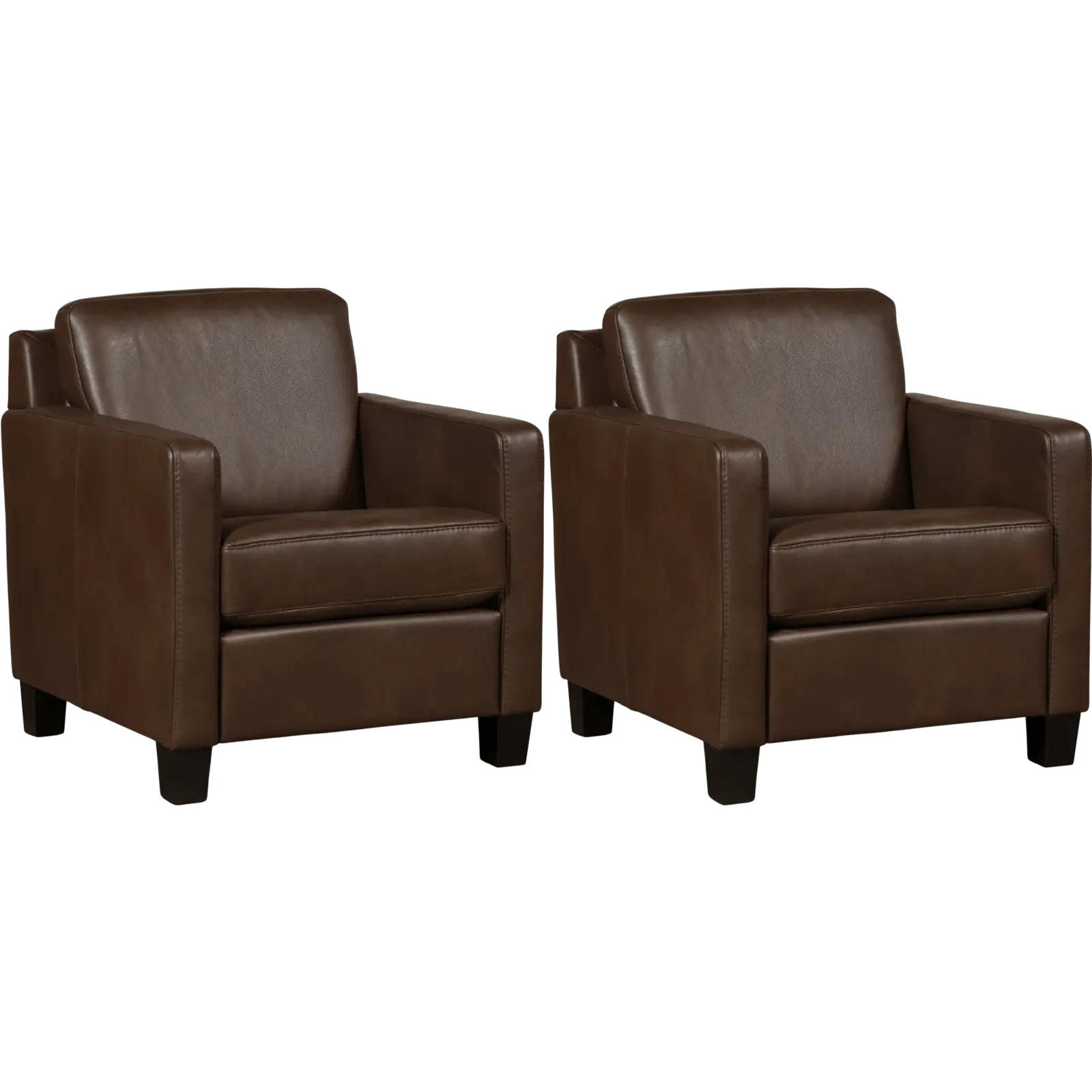 afbeelding van Set van 2 Leren fauteuils Smart - Granada Chocolate (bruin) - Poten hout zwart